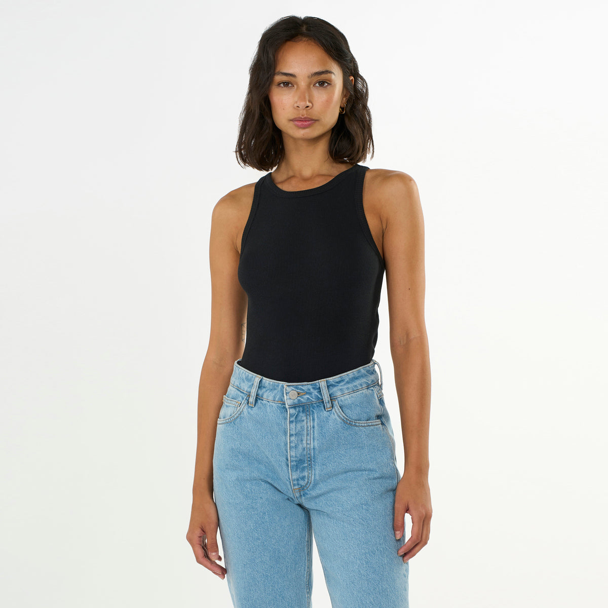 Racer Rib Top Jet Black - KNOWLEDGE COTTON APPAREL