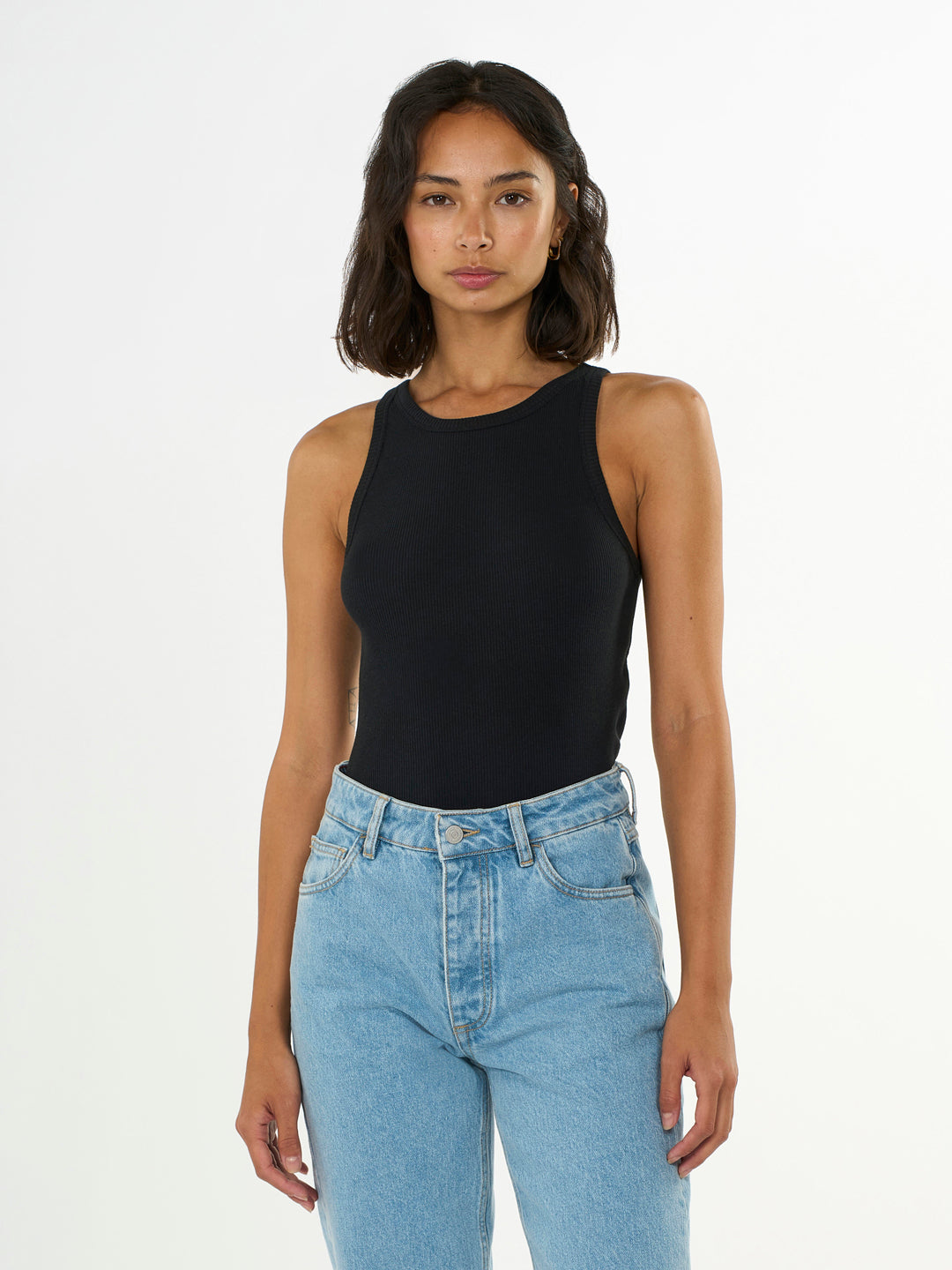 Racer Rib Top Jet Black - KNOWLEDGE COTTON APPAREL