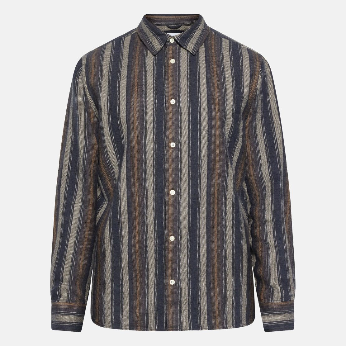 Loose Fit Heavy Flannel Shirt Yellow Stripe - KNOWLEDGE COTTON APPAREL