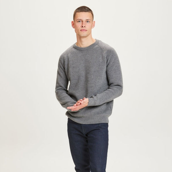 Merino Wool Knit Rib Grey Melange - KNOWLEDGE COTTON APPAREL