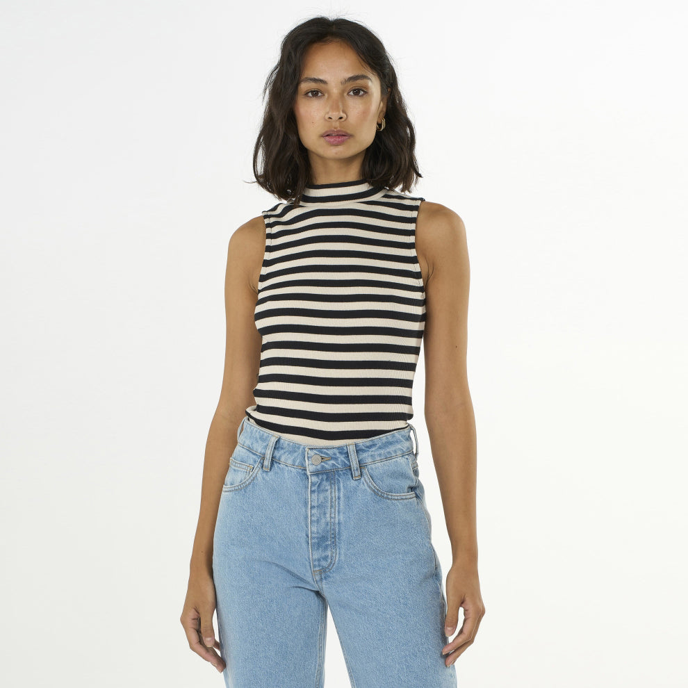 High Neck Rib Top Striped - KNOWLEDGE COTTON APPAREL