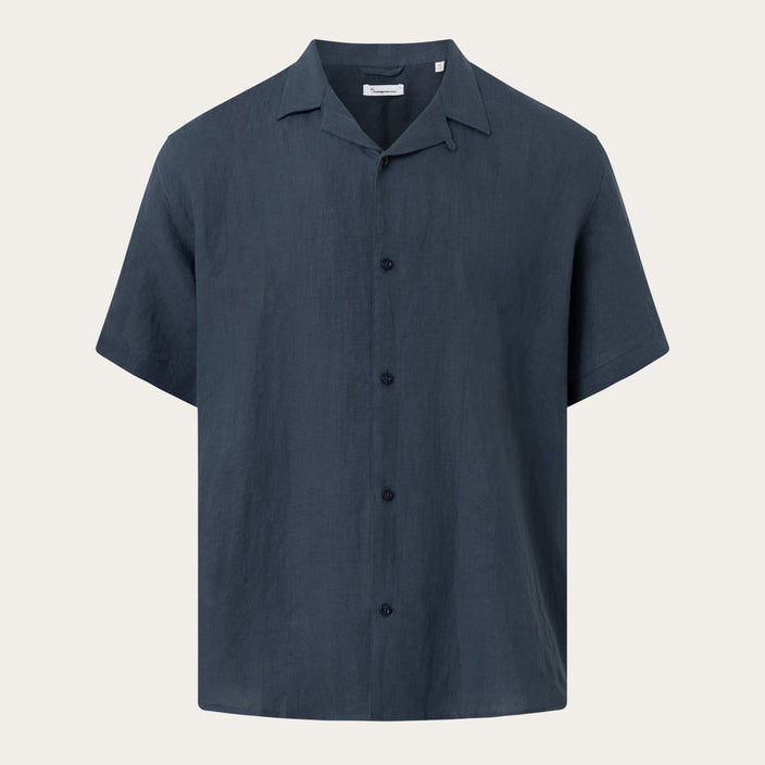 Box Short Sleeve Shirt Organic Linen Total Eclipse - KNOWLEDGE COTTON APPAREL