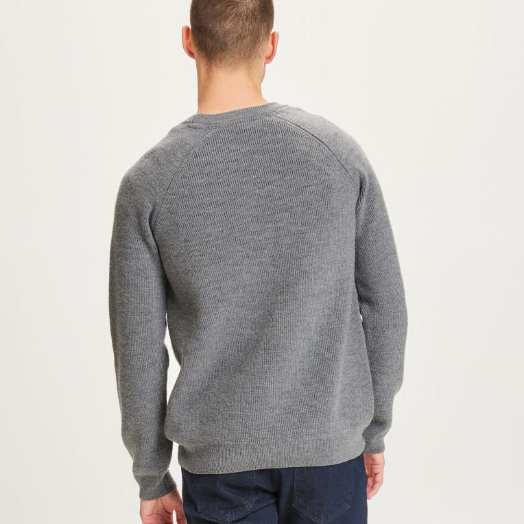 Merino Wool Knit Rib Grey Melange - KNOWLEDGE COTTON APPAREL
