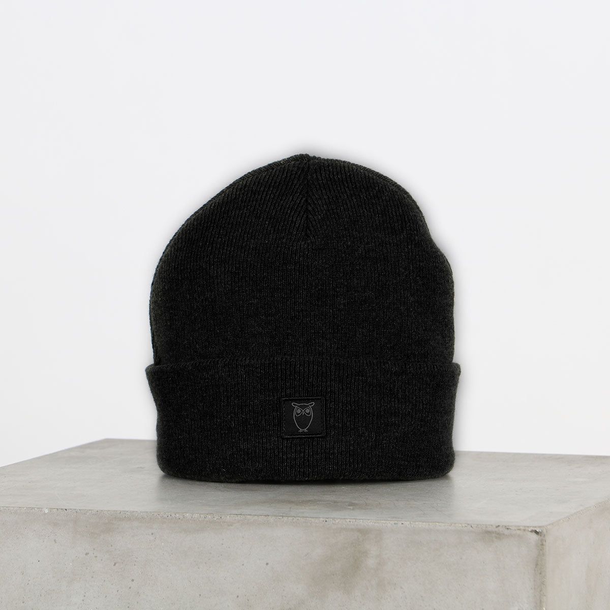 Double Layer Wool Beanie Black - KNOWLEDGE COTTON APPAREL