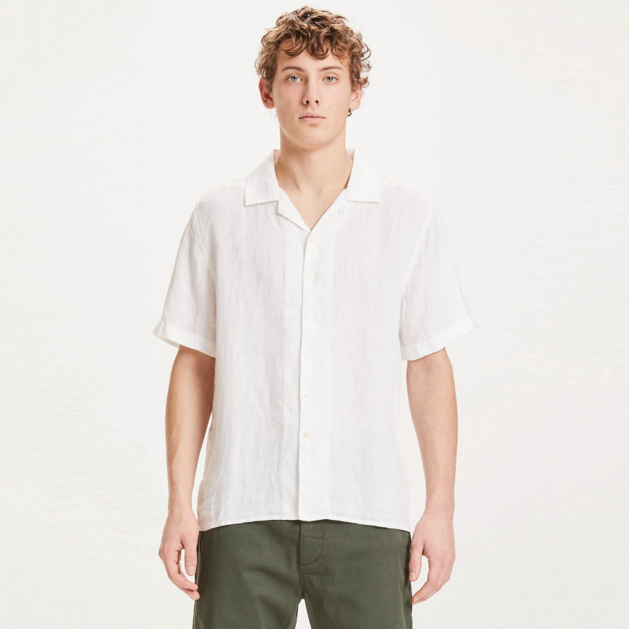 Wave Bright White Organic Linen Shirt - KNOWLEDGE COTTON APPAREL