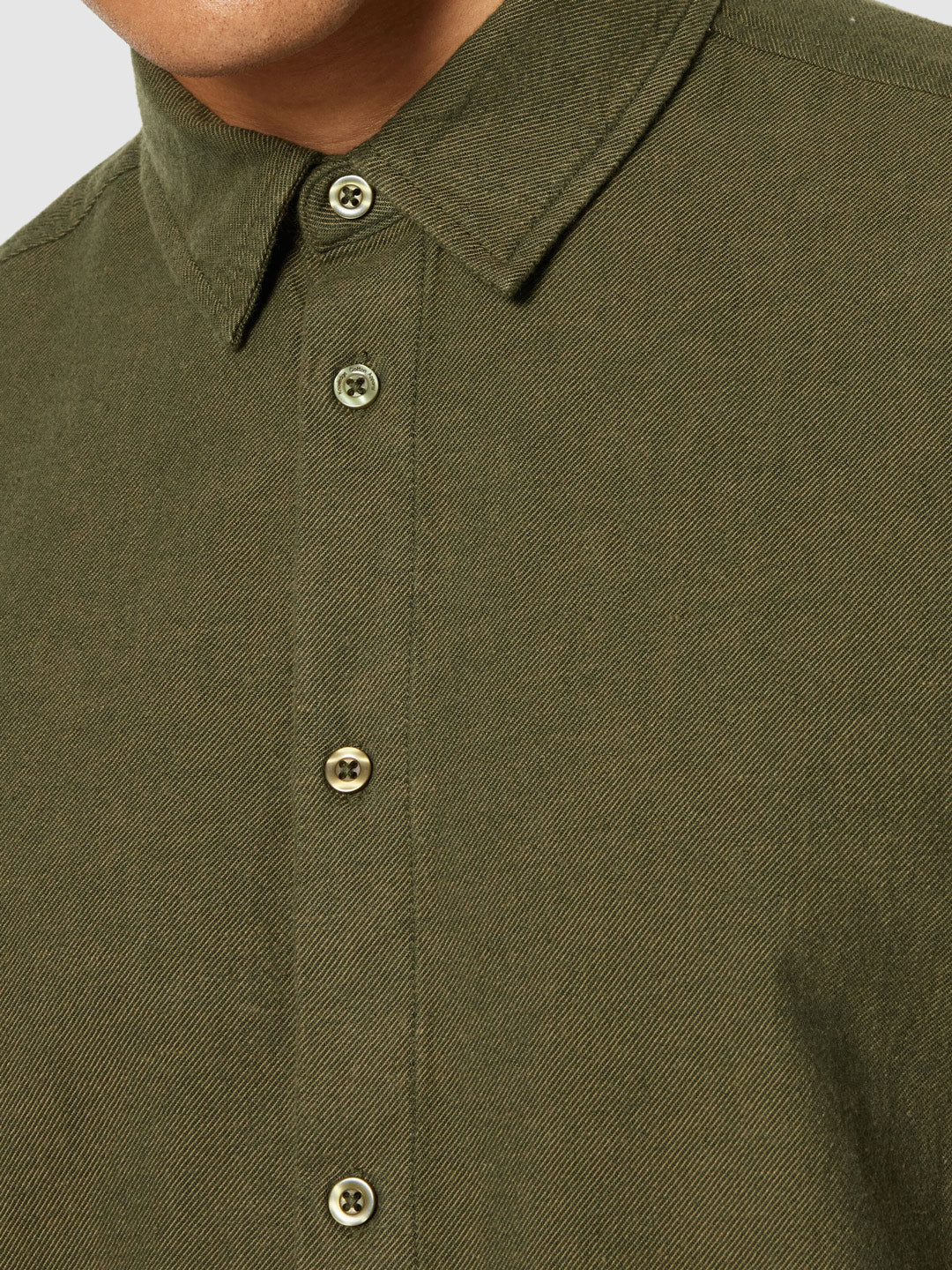 Heavy Twill Flannel Shirt Forrest Night - KNOWLEDGE COTTON APPAREL