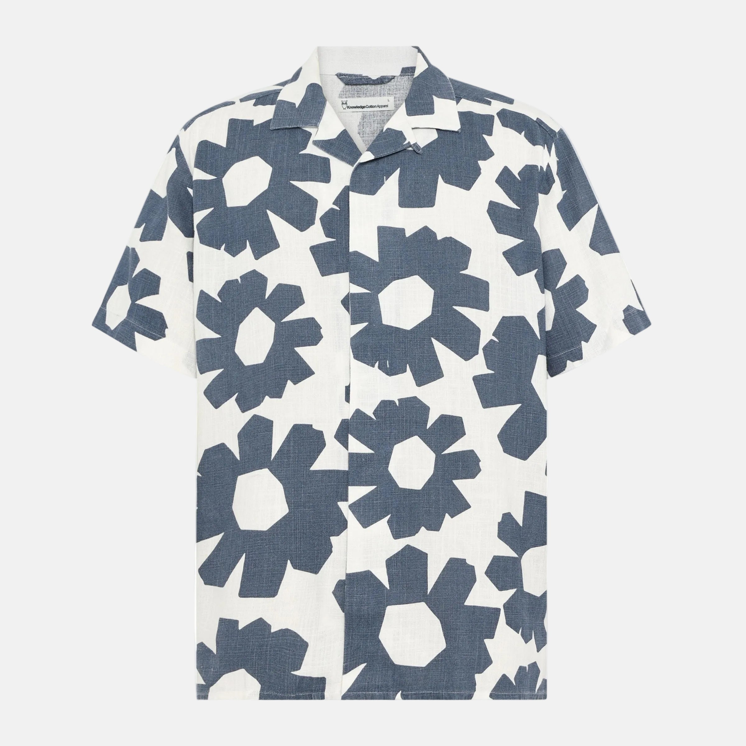 Linen & EcoVero Shortsleeve Print Shirt Blue