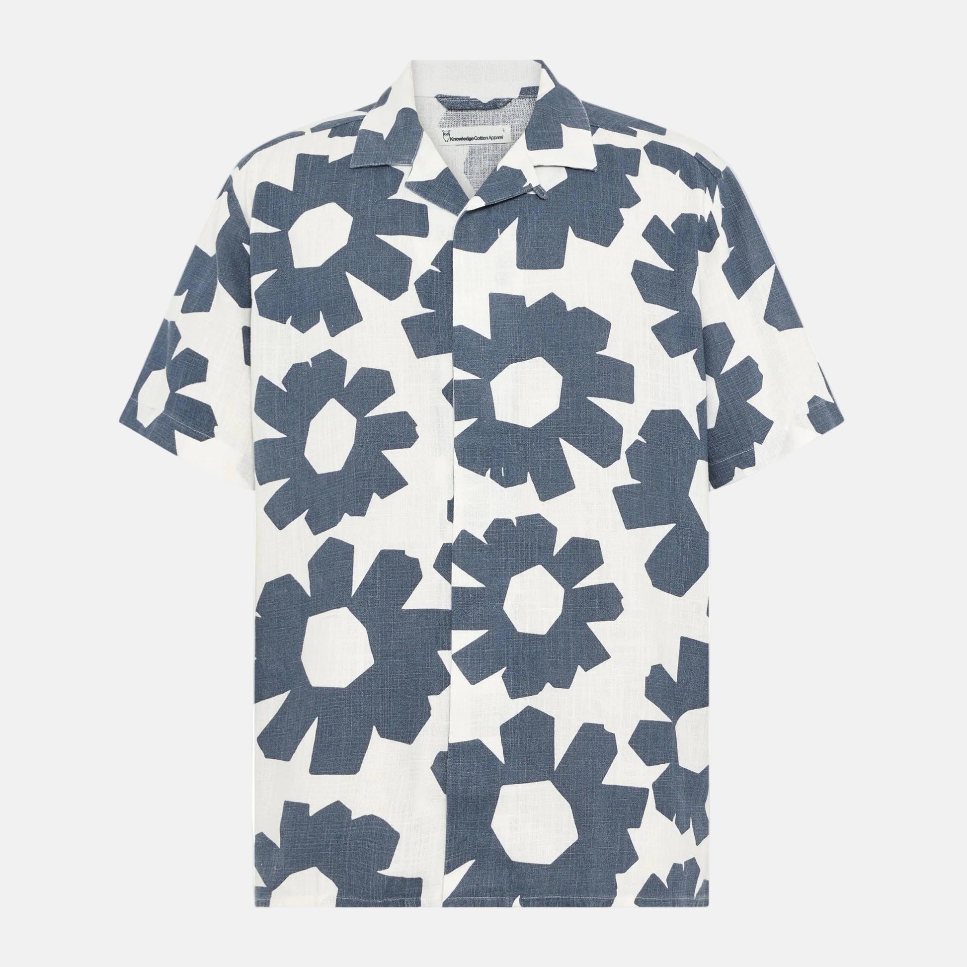 Linen & EcoVero Shortsleeve Print Shirt Blue