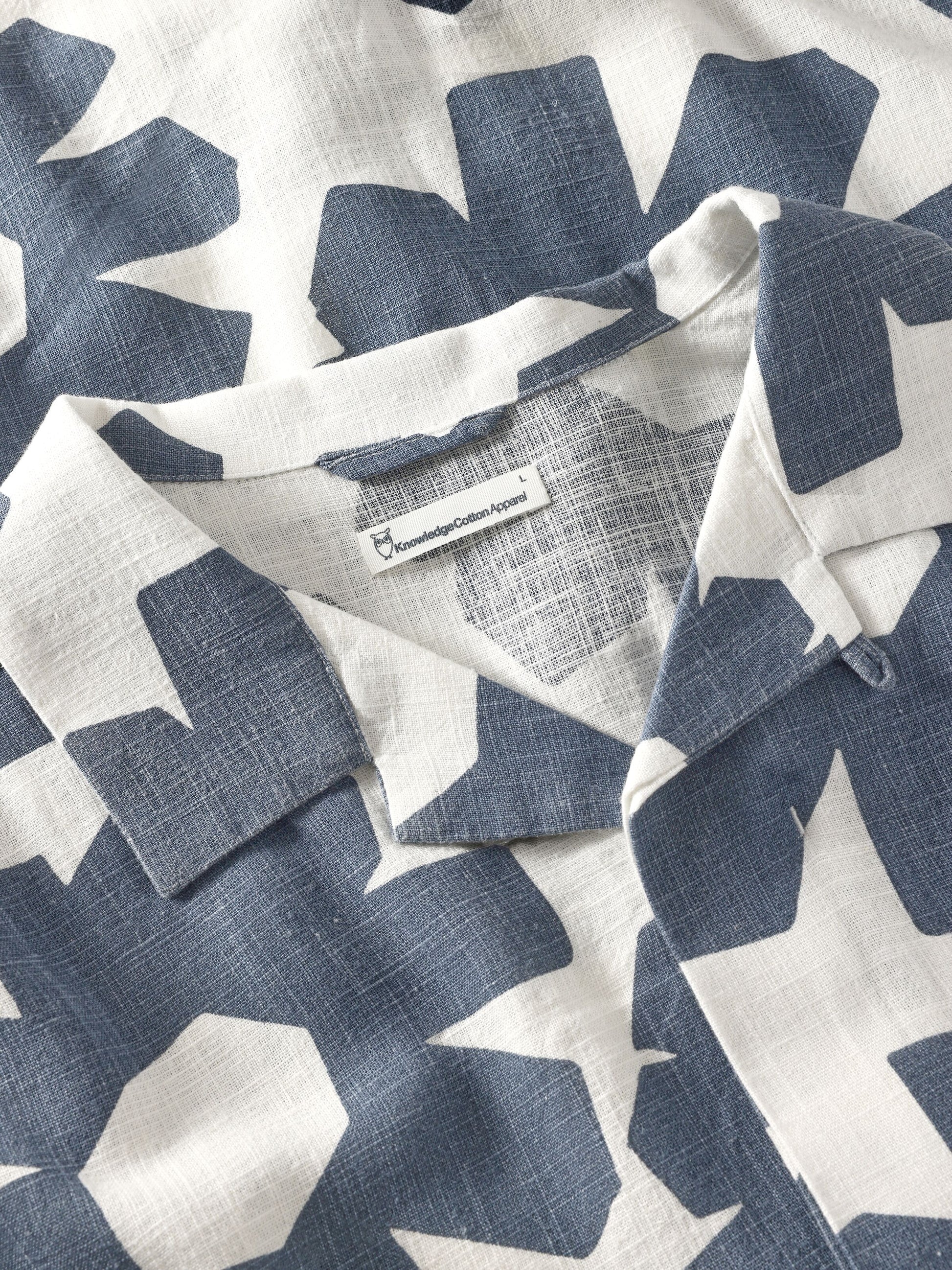Linen & EcoVero Shortsleeve Print Shirt Blue
