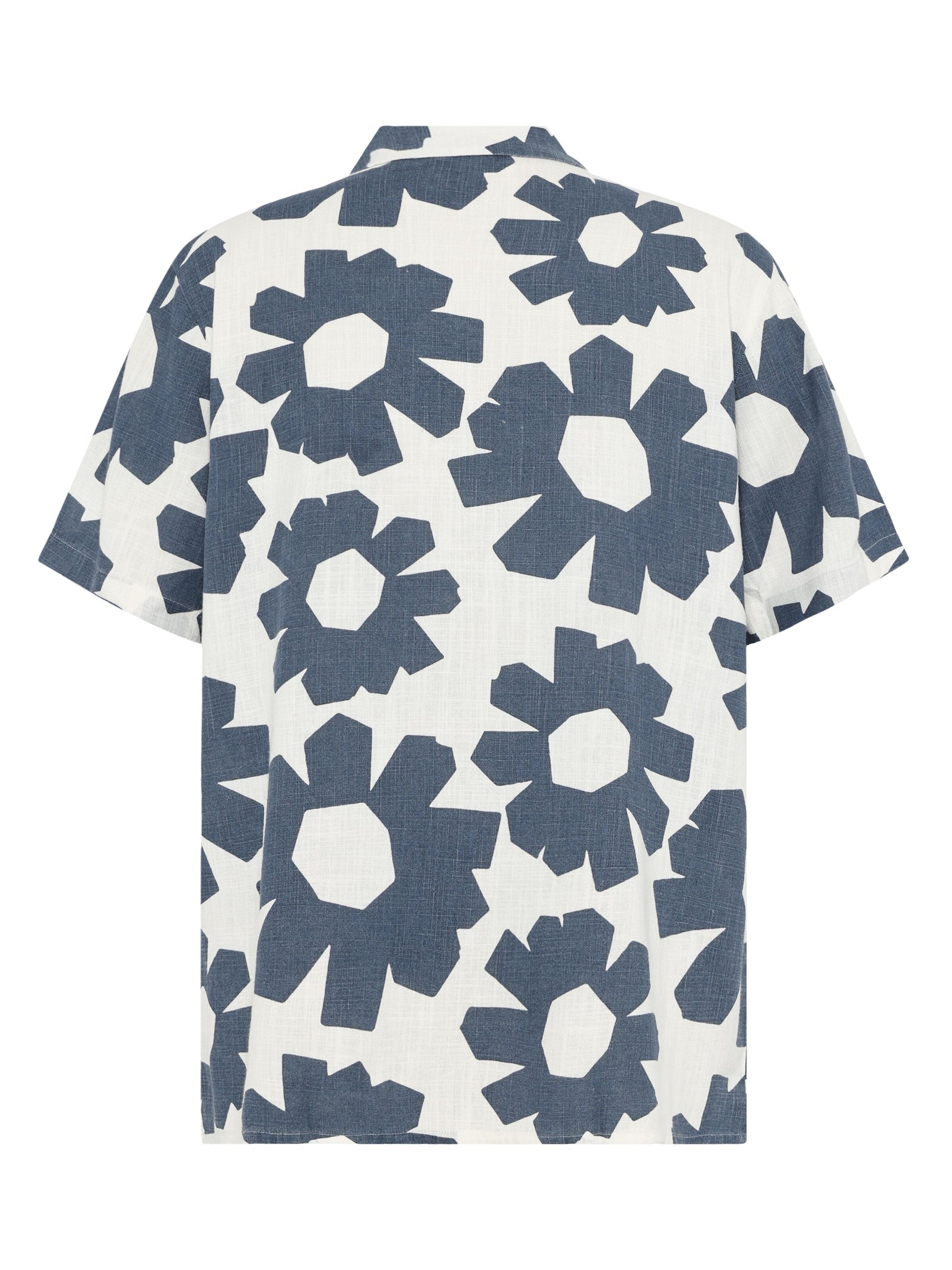 Linen & EcoVero Shortsleeve Print Shirt Blue