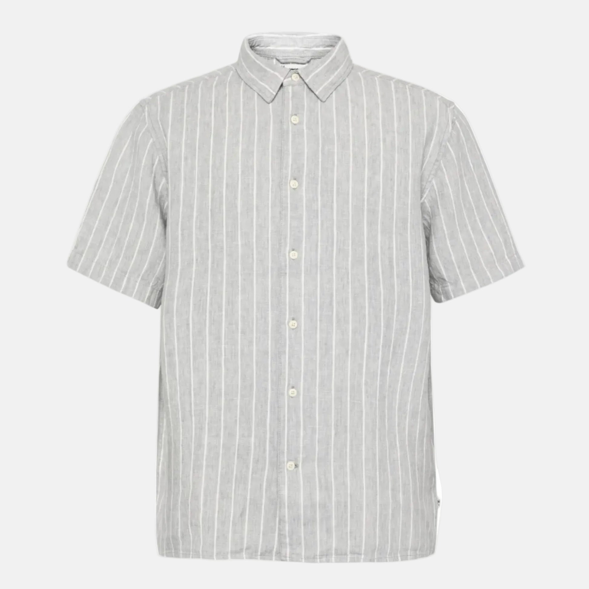 Relaxed Linen Short Sleeve Shirt Grey Stripe
