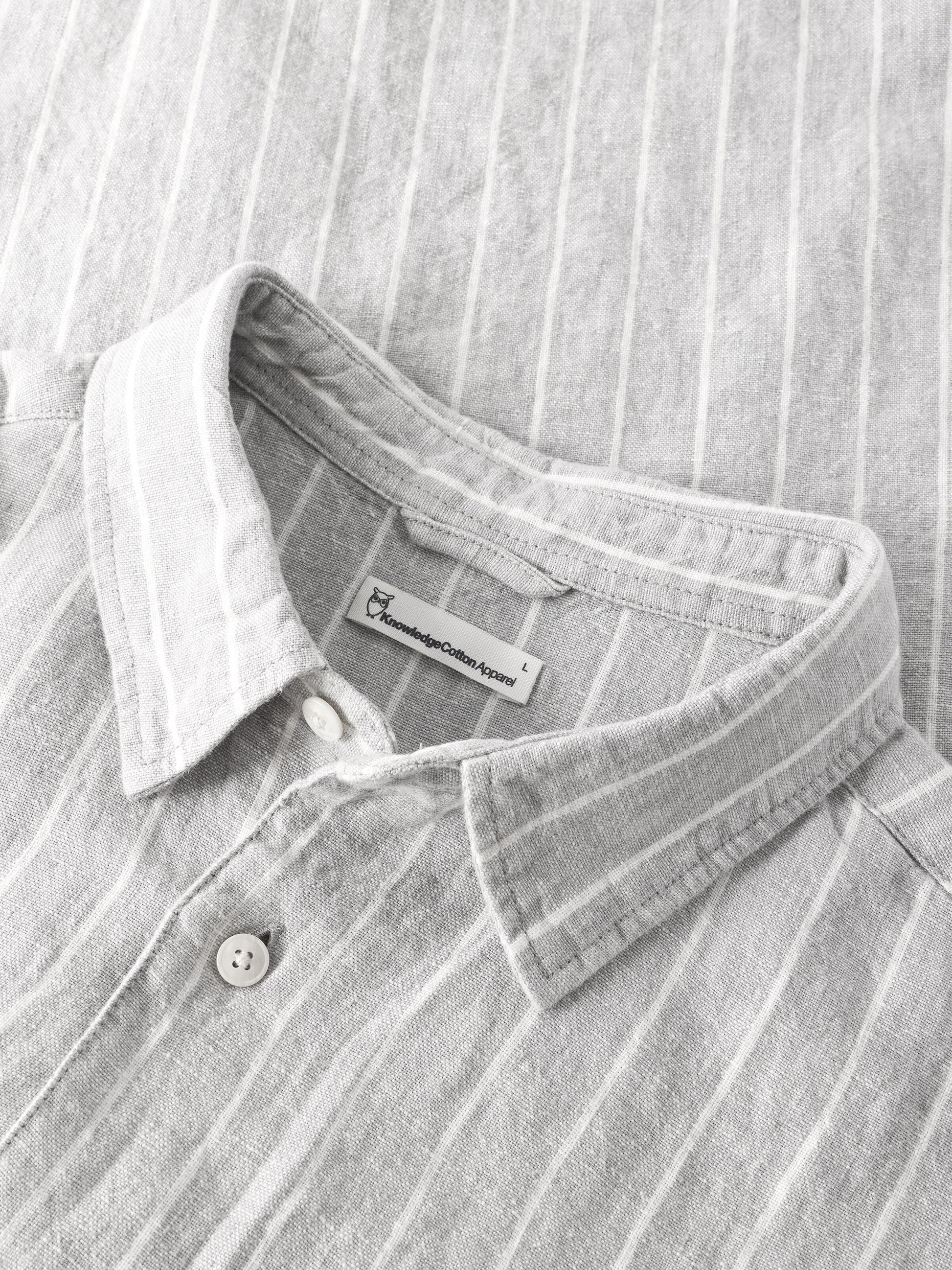 Relaxed Linen Short Sleeve Shirt Grey Stripe