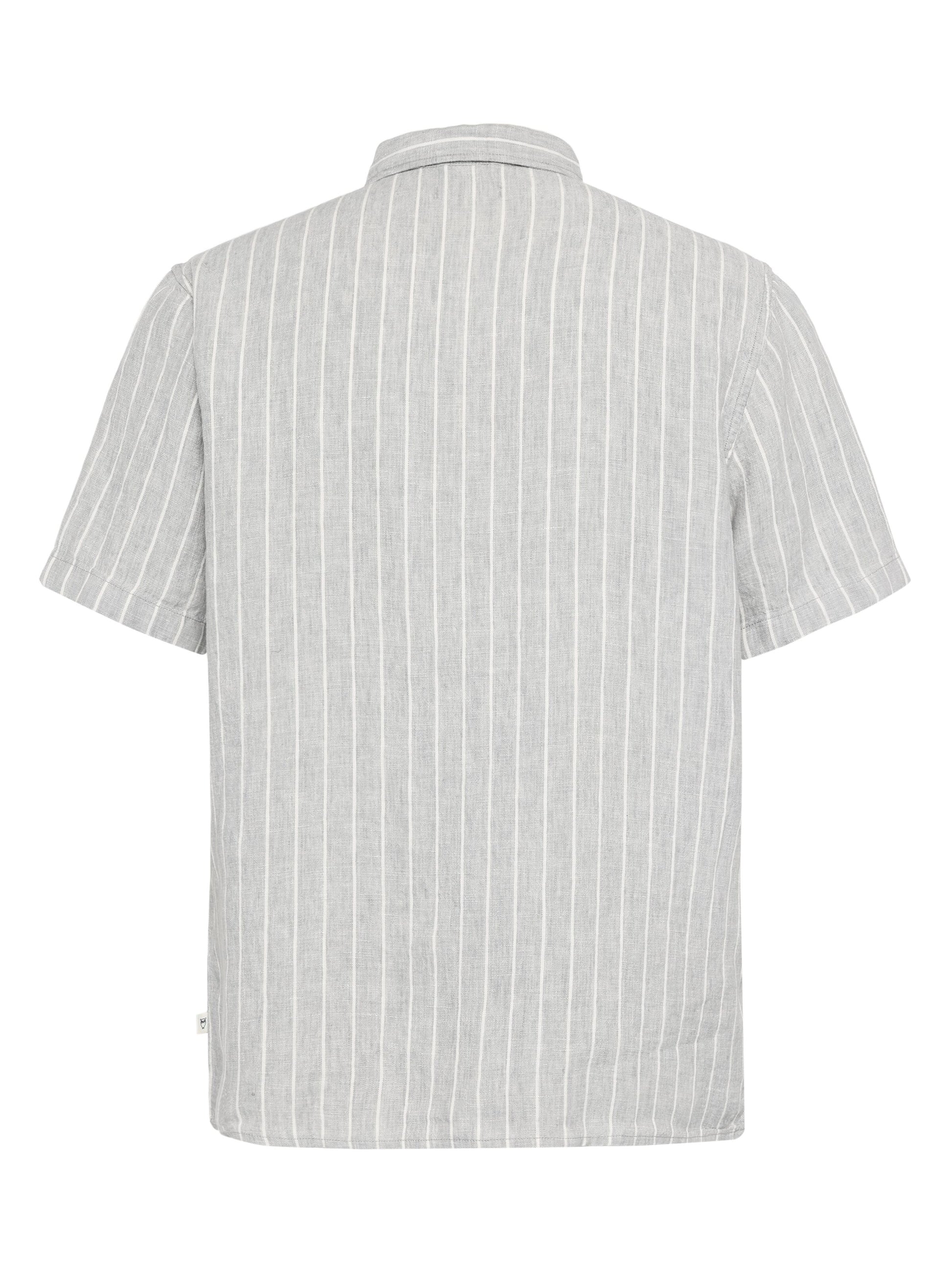 Relaxed Linen Short Sleeve Shirt Grey Stripe