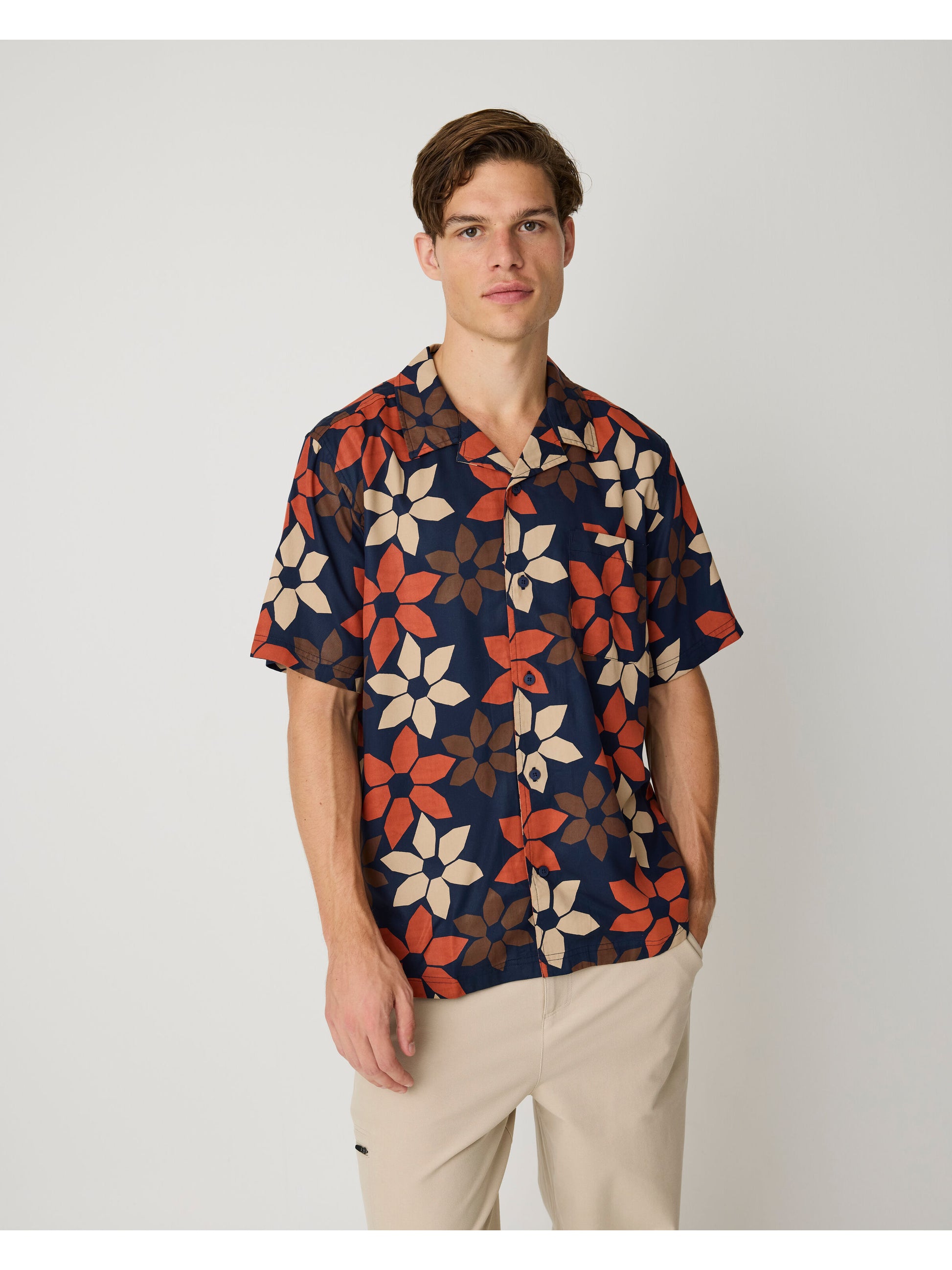 Wave Tencel Relaxed Short Sleeve Shirt Red