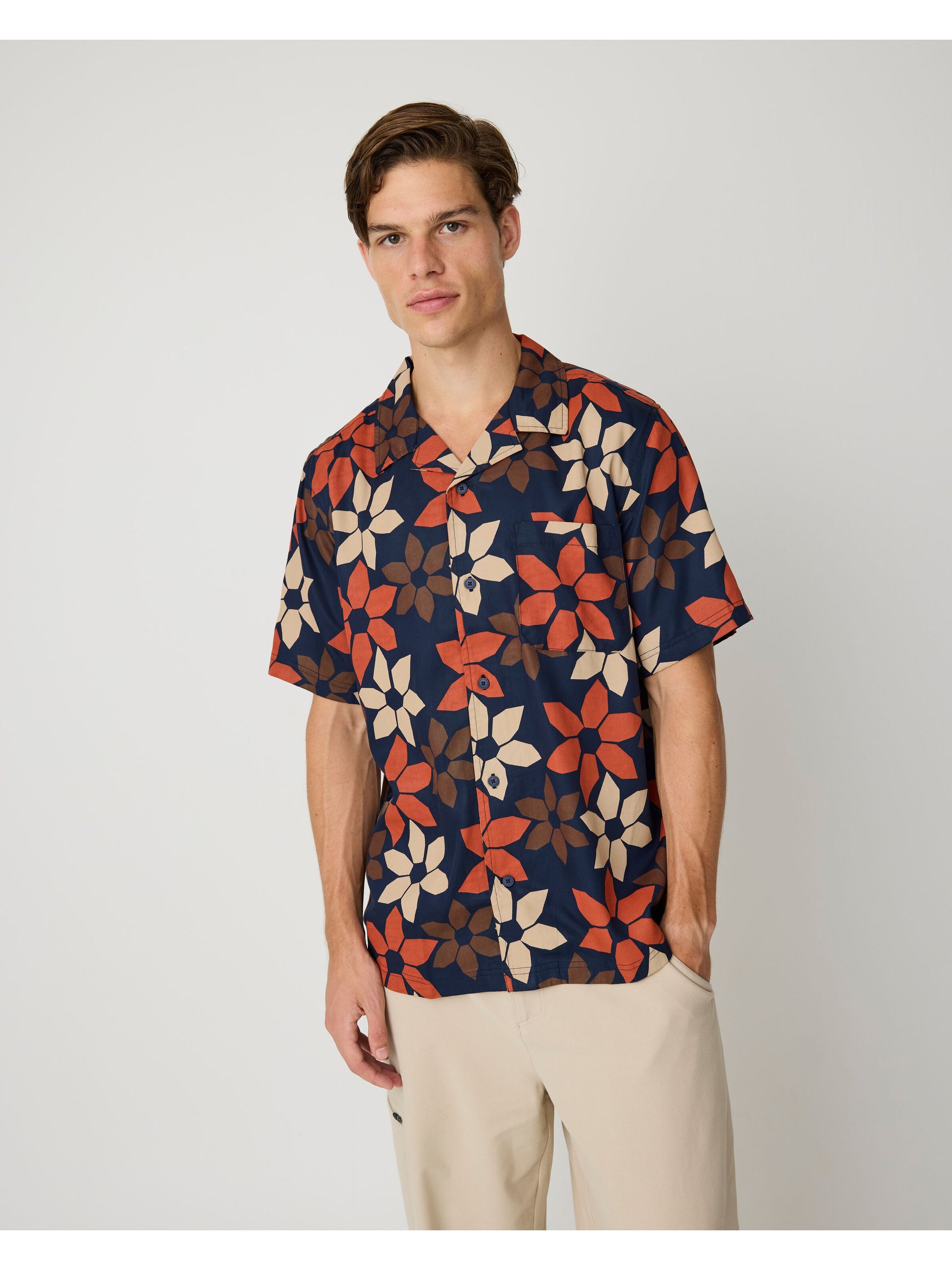 Wave Tencel Relaxed Short Sleeve Shirt Red