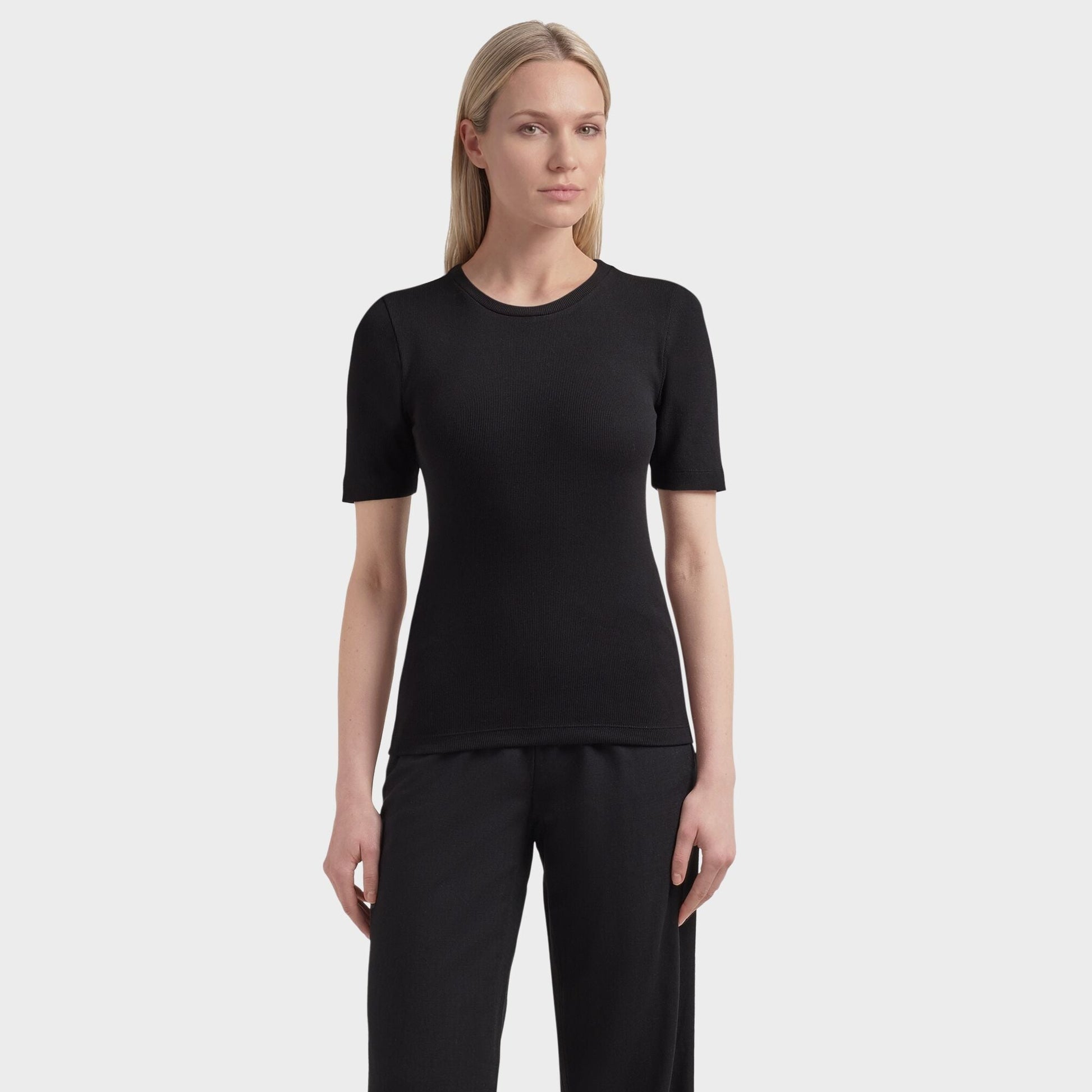 Ribbad T-shirt Dam Jet Black