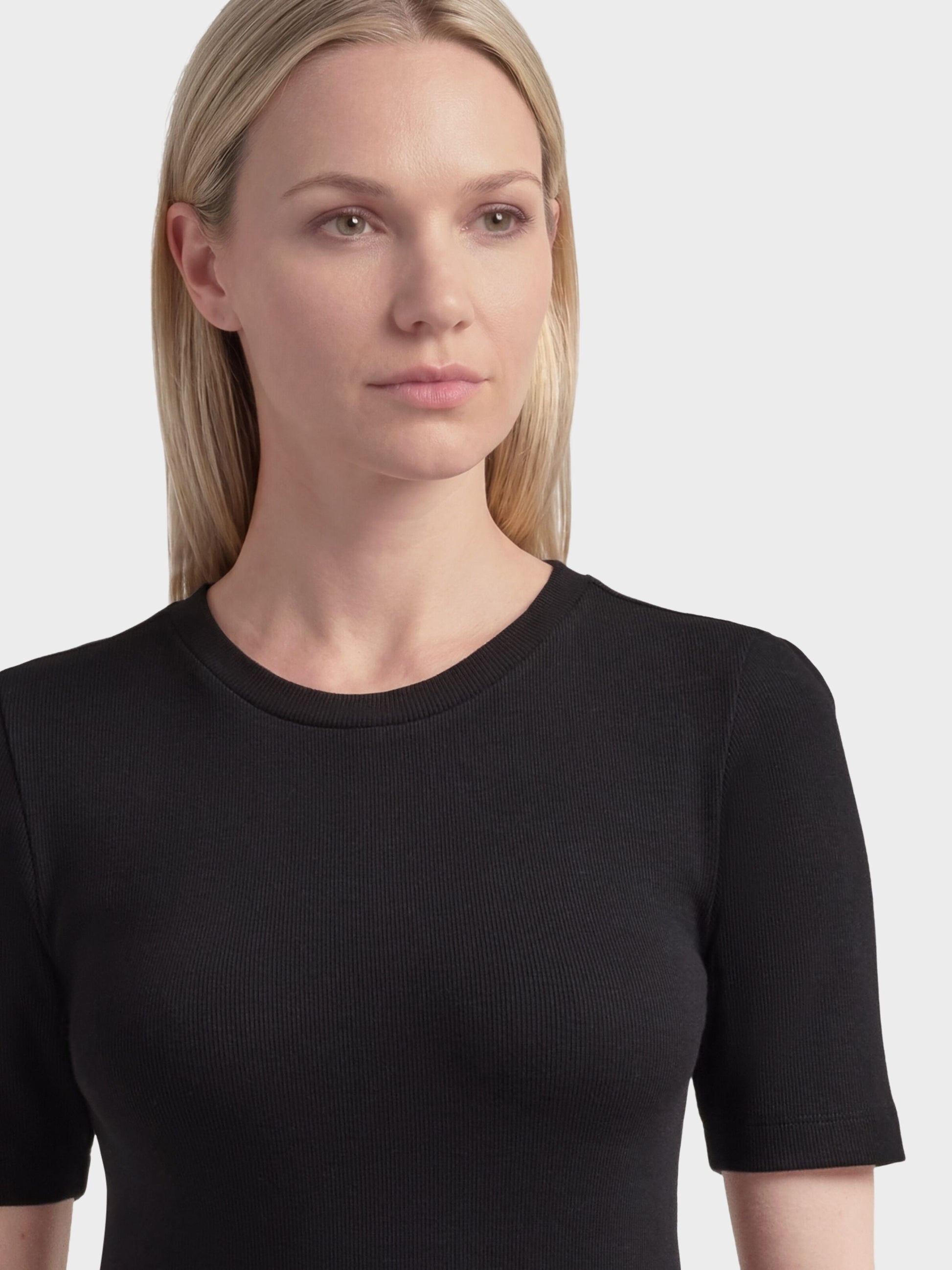 Ribbad T-shirt Dam Jet Black