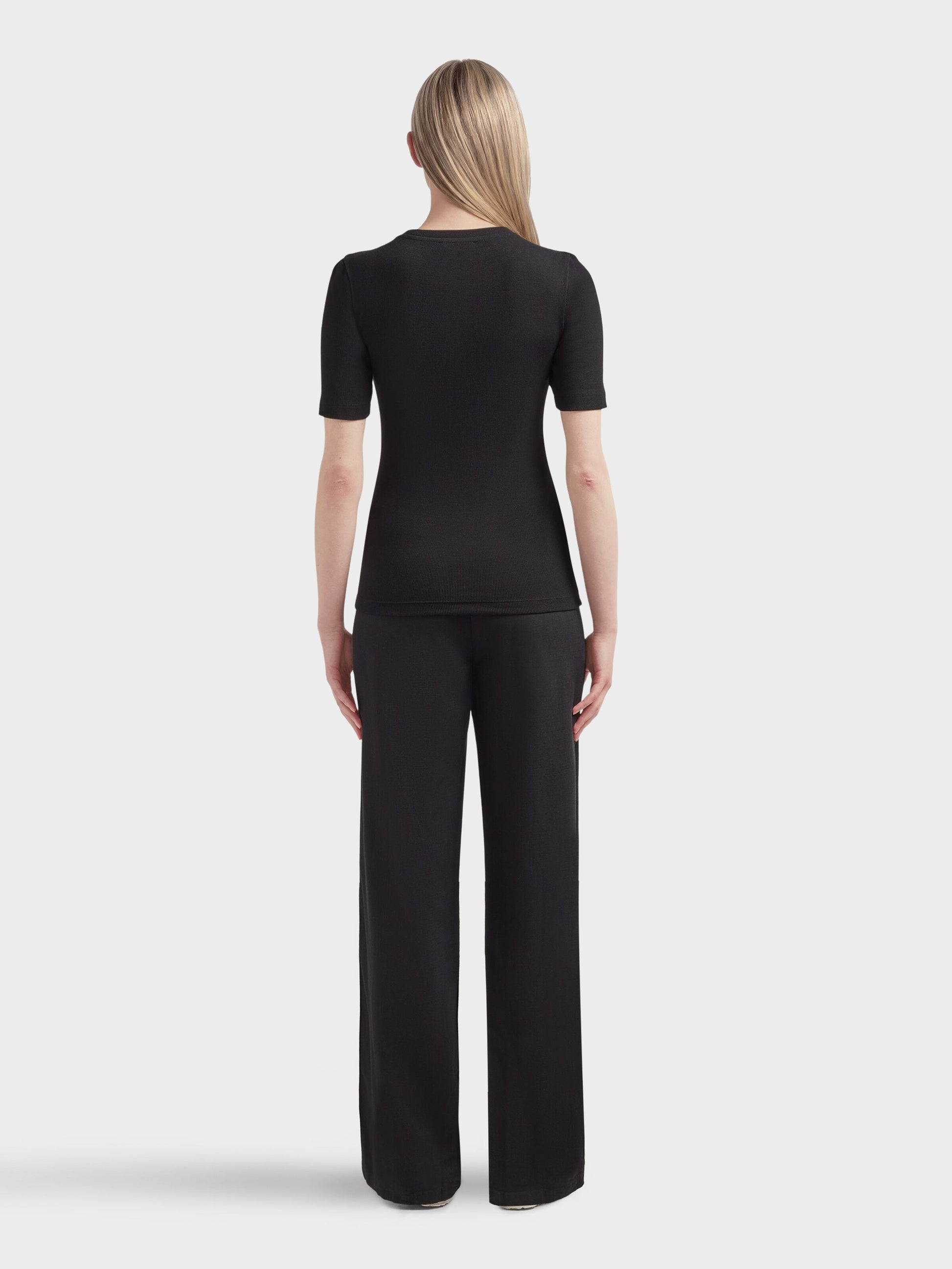 Ribbad T-shirt Dam Jet Black