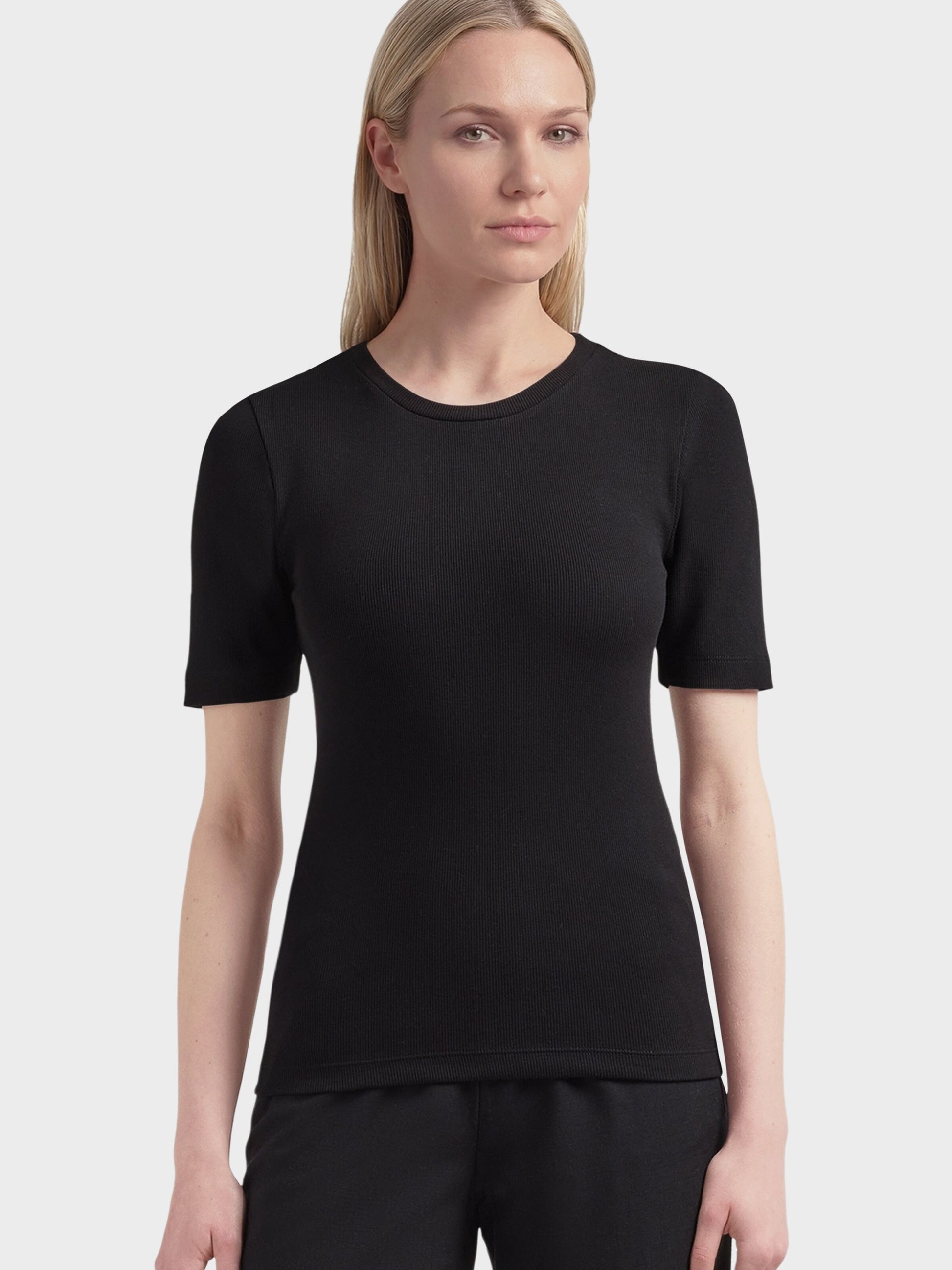 Ribbad T-shirt Dam Jet Black