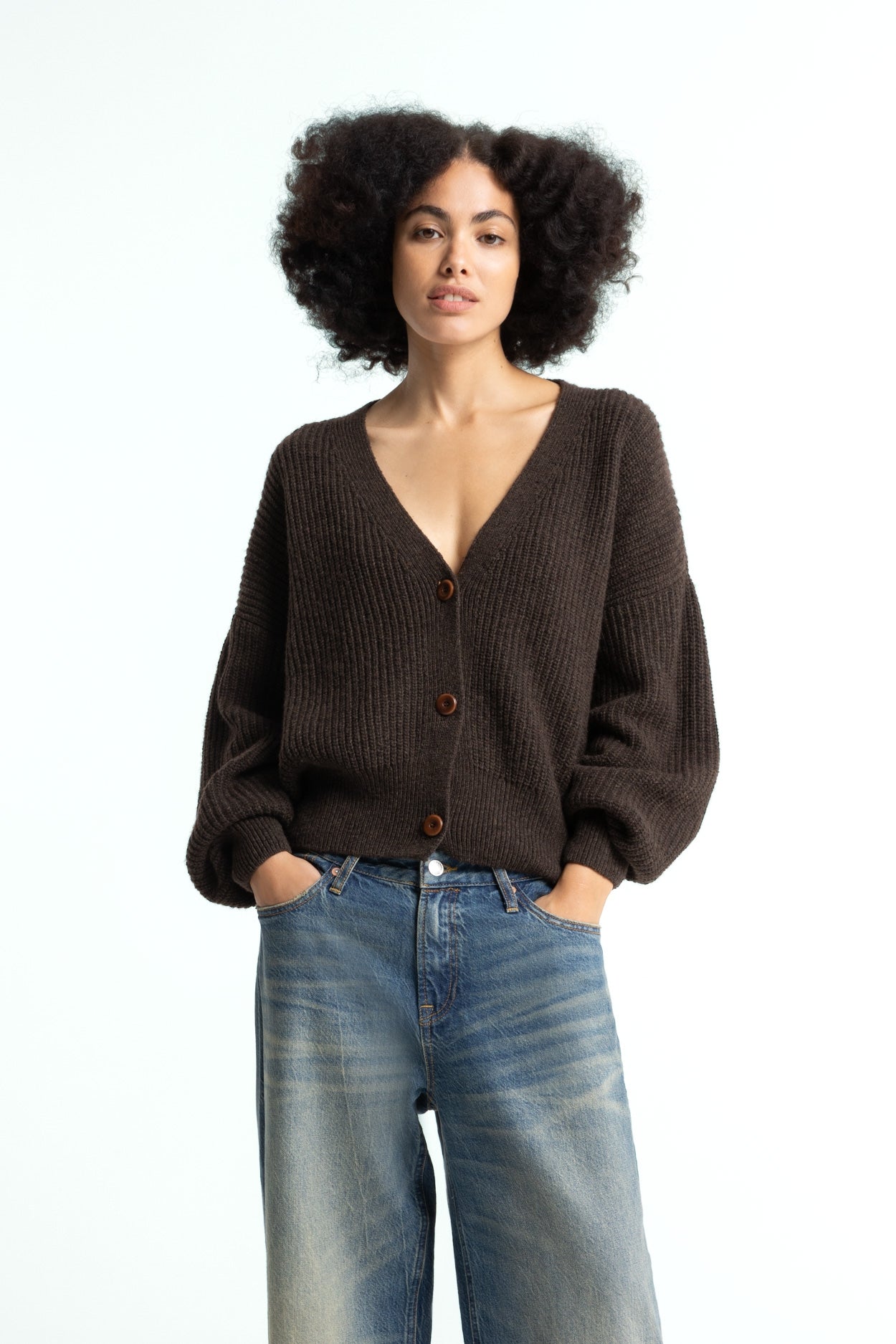Decima Recycled Wool Knit Cardigan Chocolate Brown