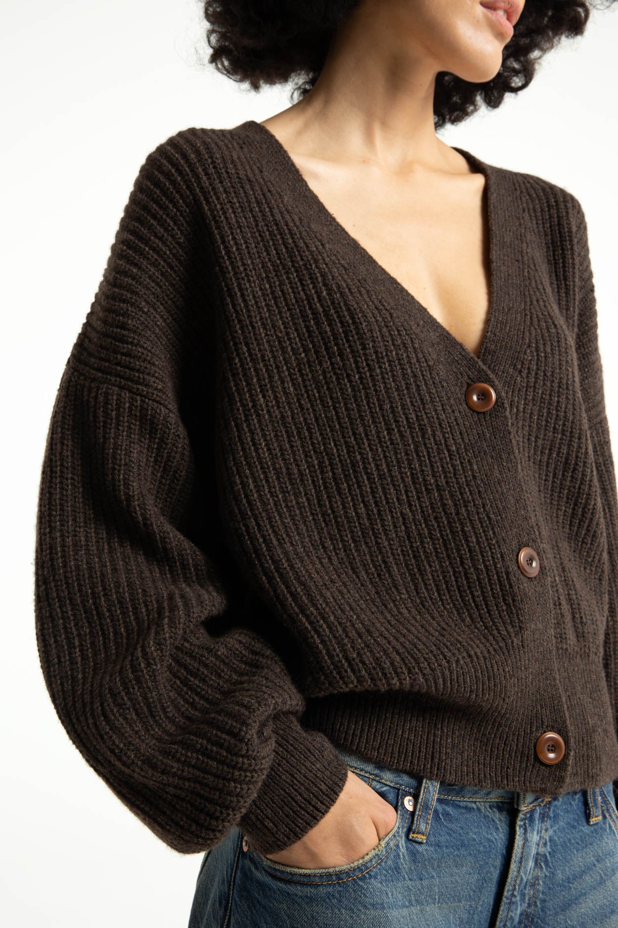 Decima Recycled Wool Knit Cardigan Chocolate Brown