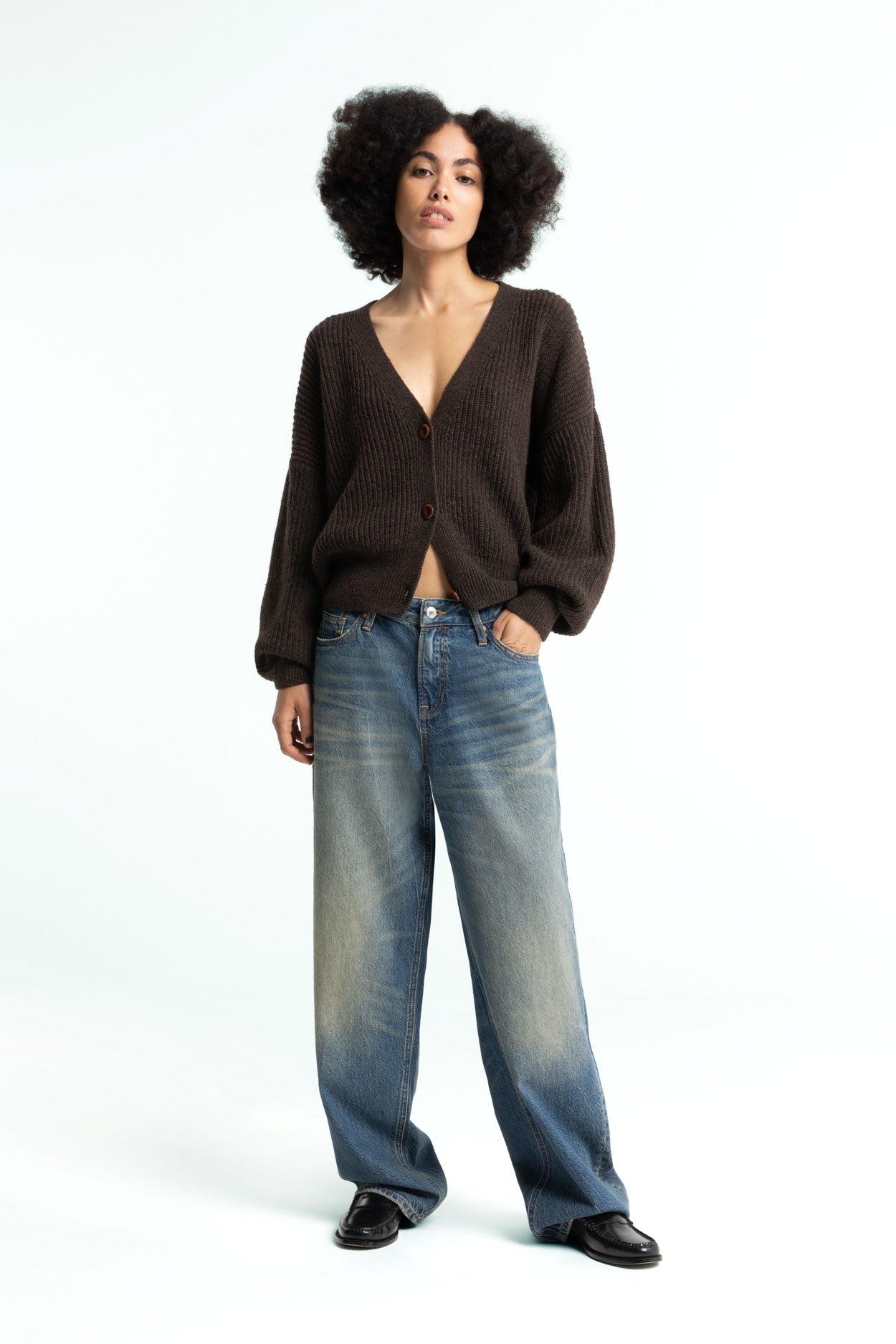 Decima Recycled Wool Knit Cardigan Chocolate Brown