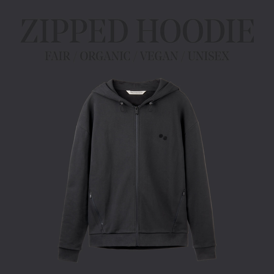 Zipped Hoodie Unisex Peat Black - PINQPONQ