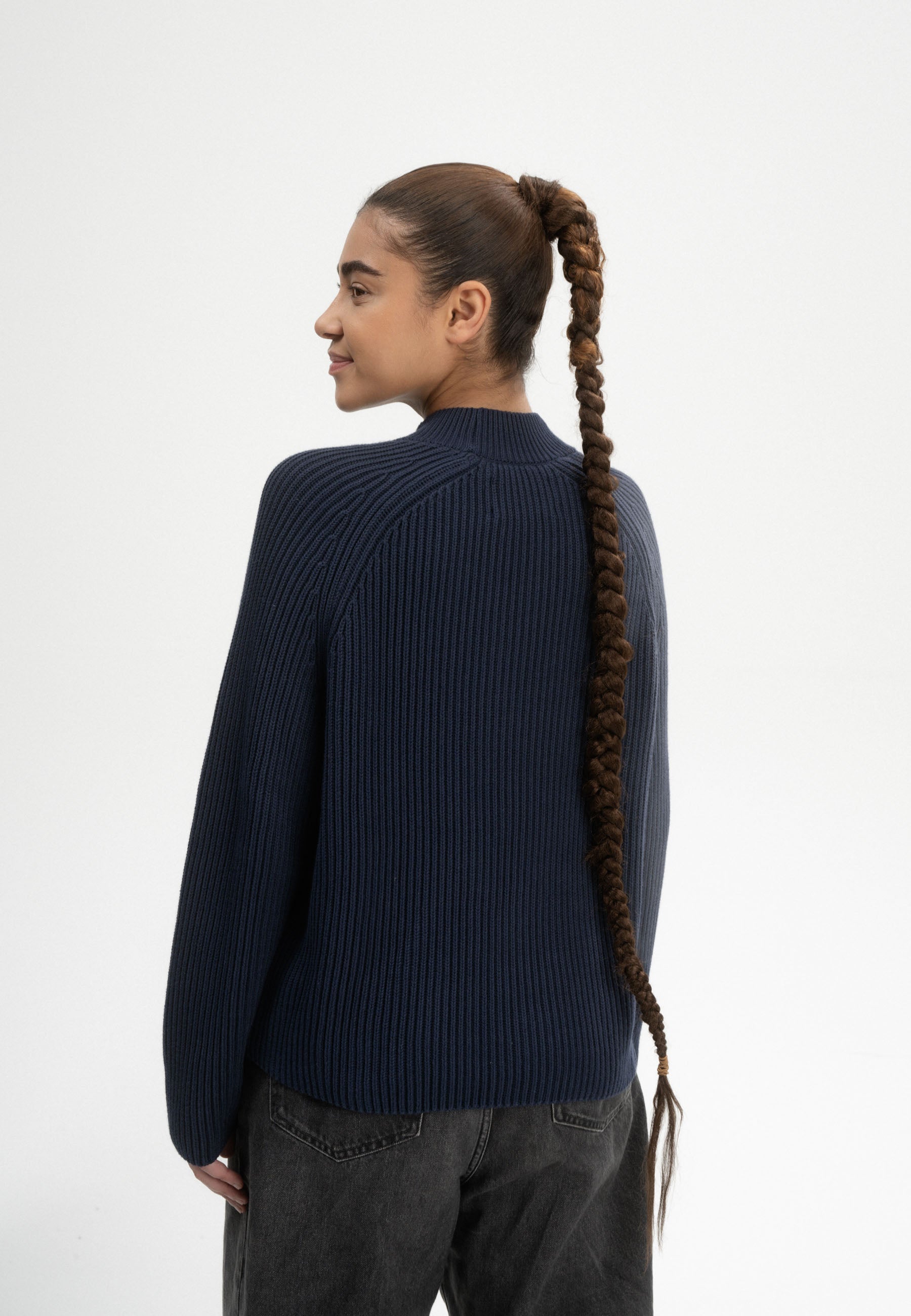 Rib Knit Mock Neck Jumper Analah Navy