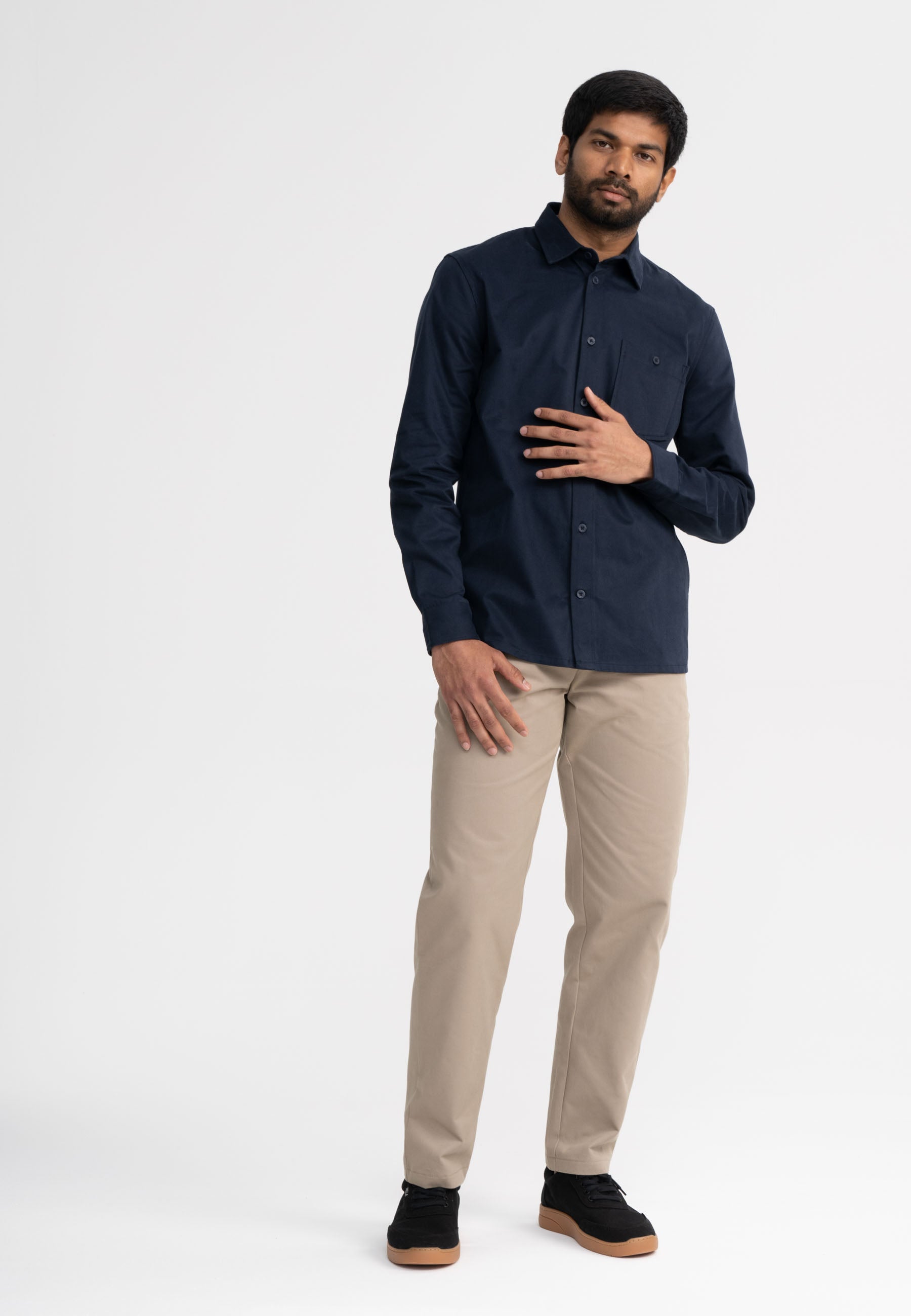 Twill Skjorta Herr Navy