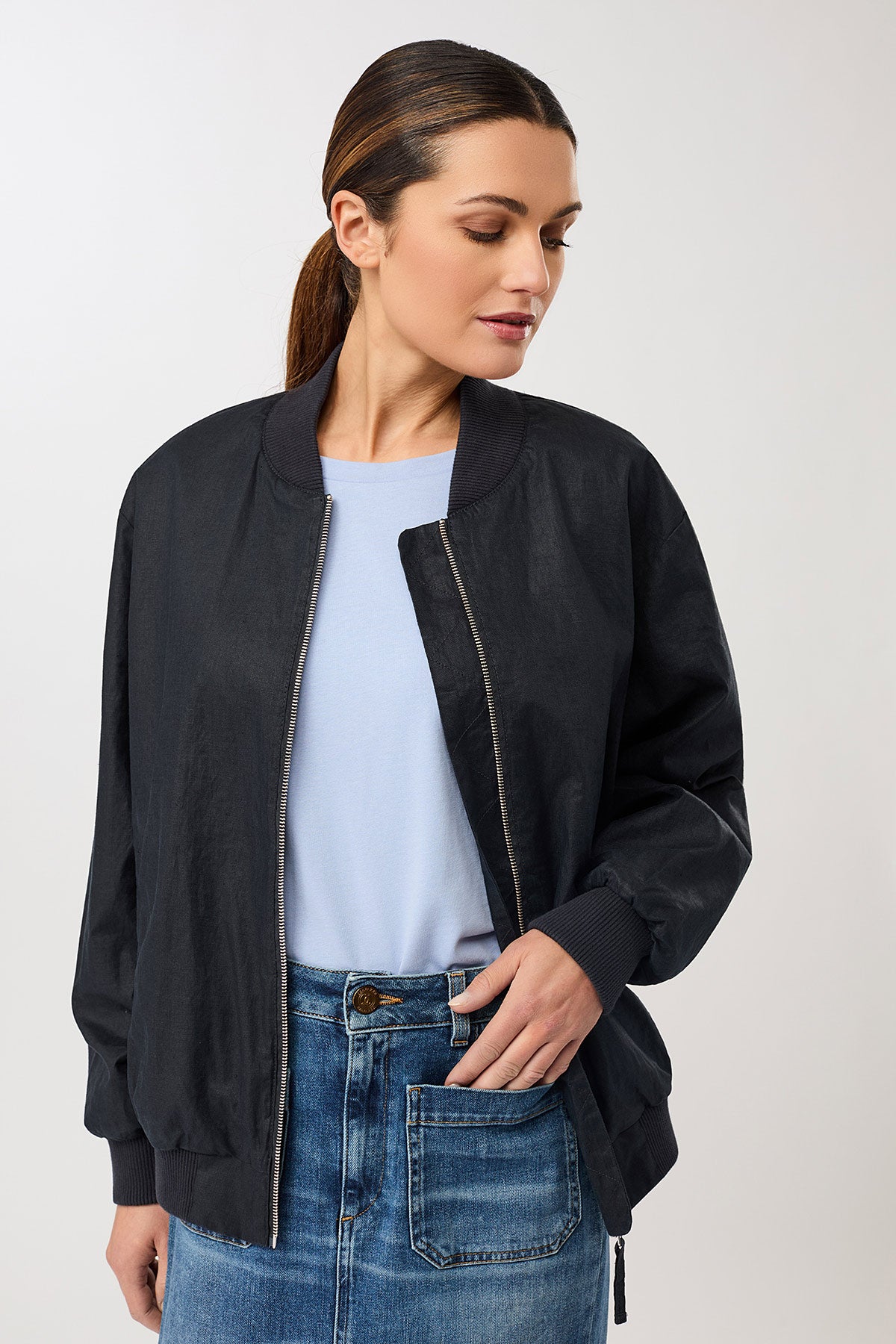 Winton Linen Bomber Jacket Navy