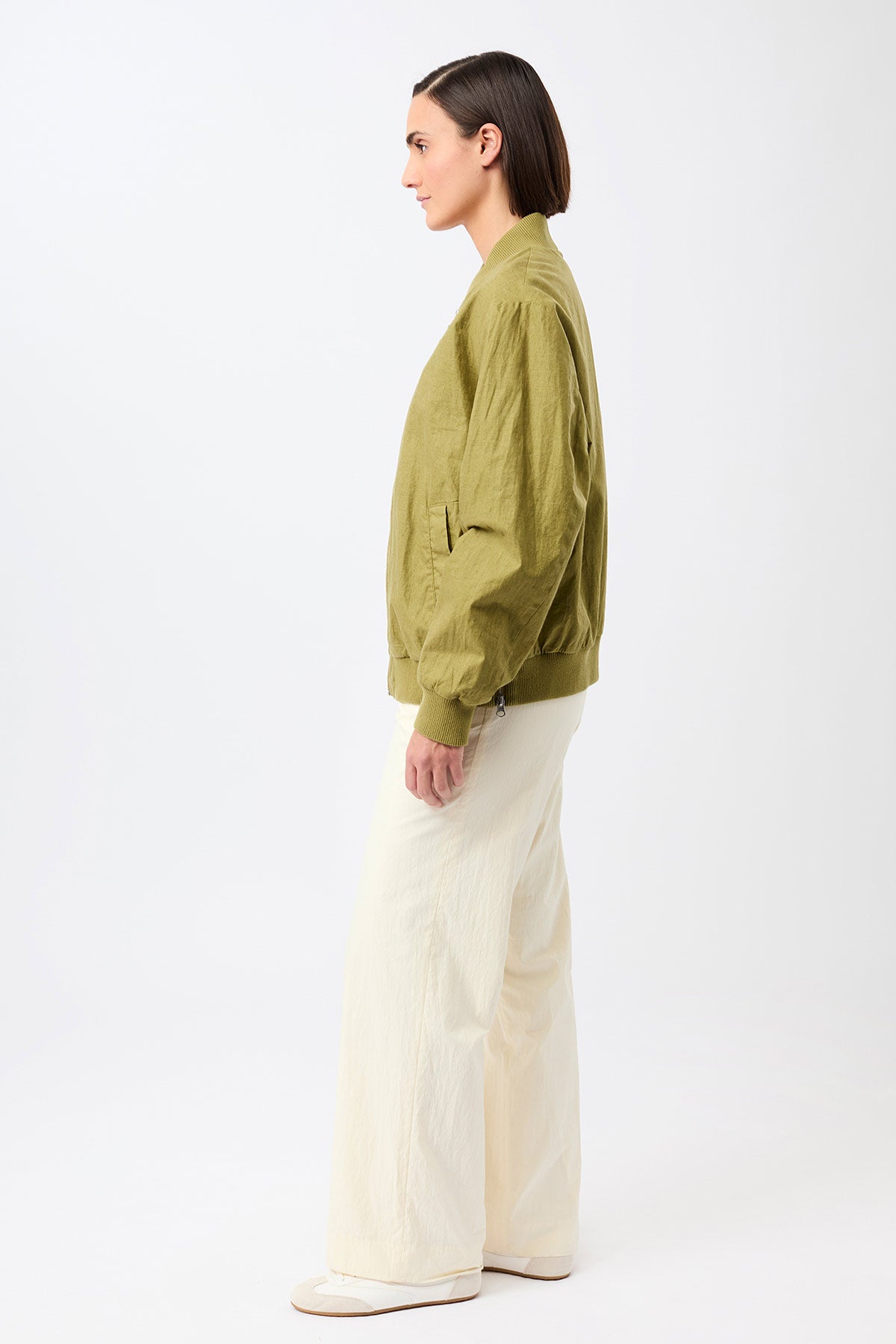 Winton Linen Bomber Jacket Green Olive
