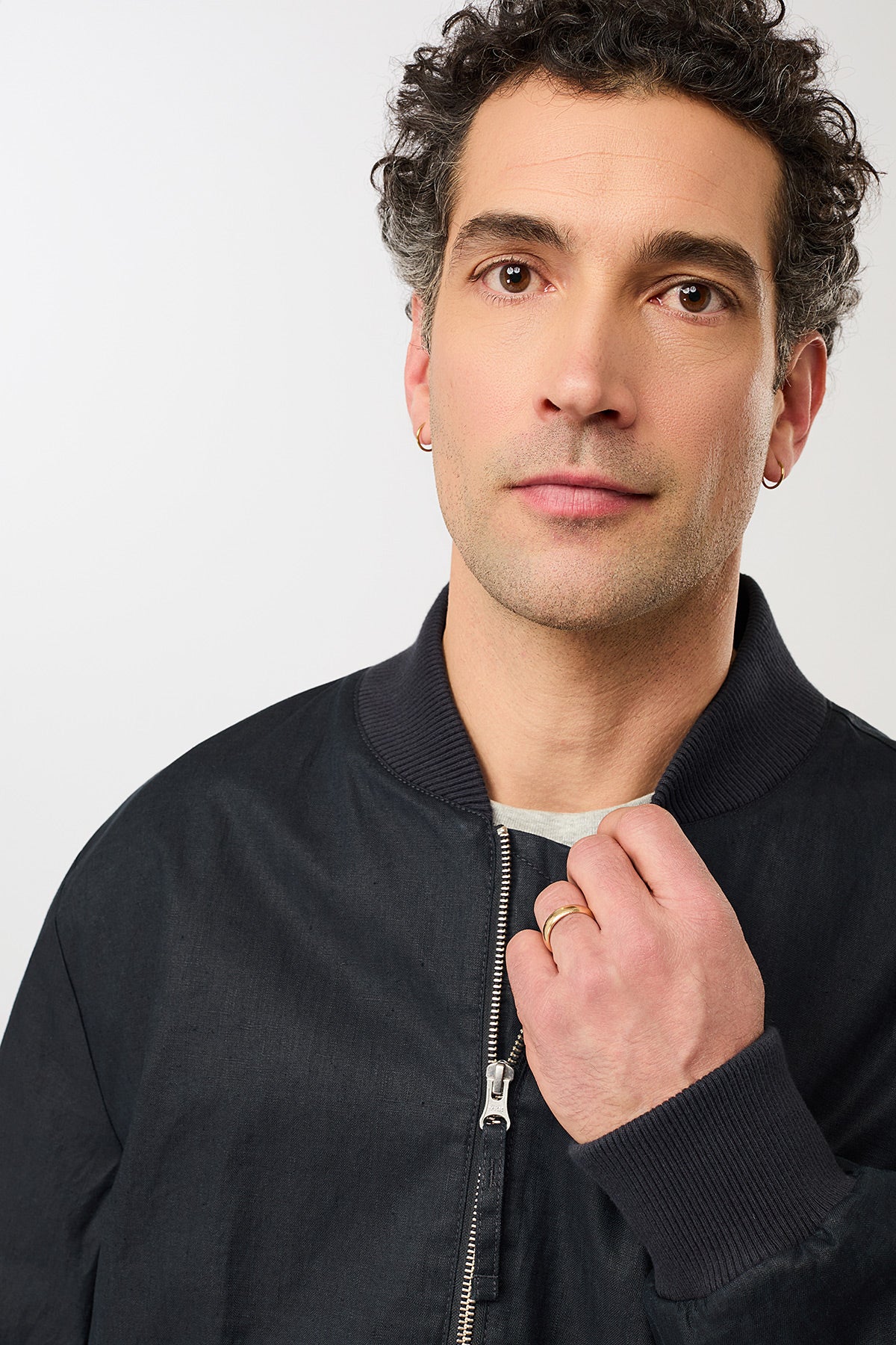 Koojan Linen Bomber Jacket Navy