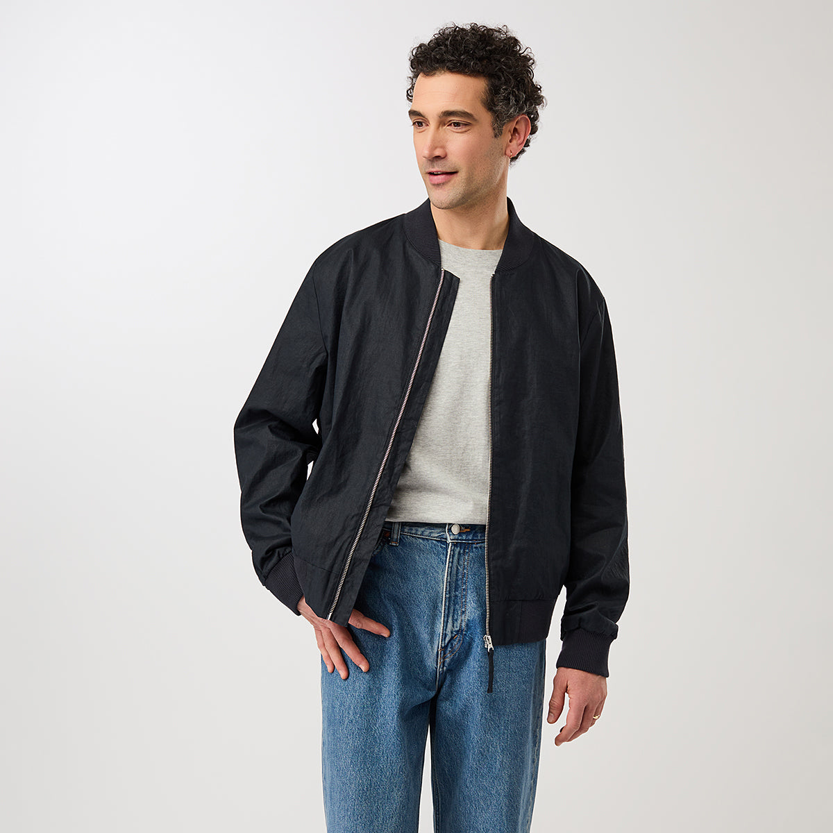 Koojan Linen Bomber Jacket Navy