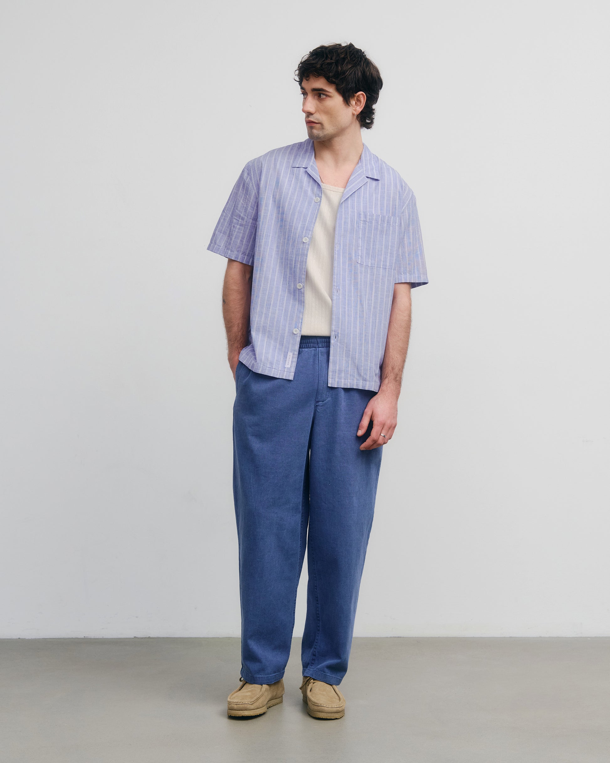 Bowling Shirt Unisex Organic Cotton Blue Stripe