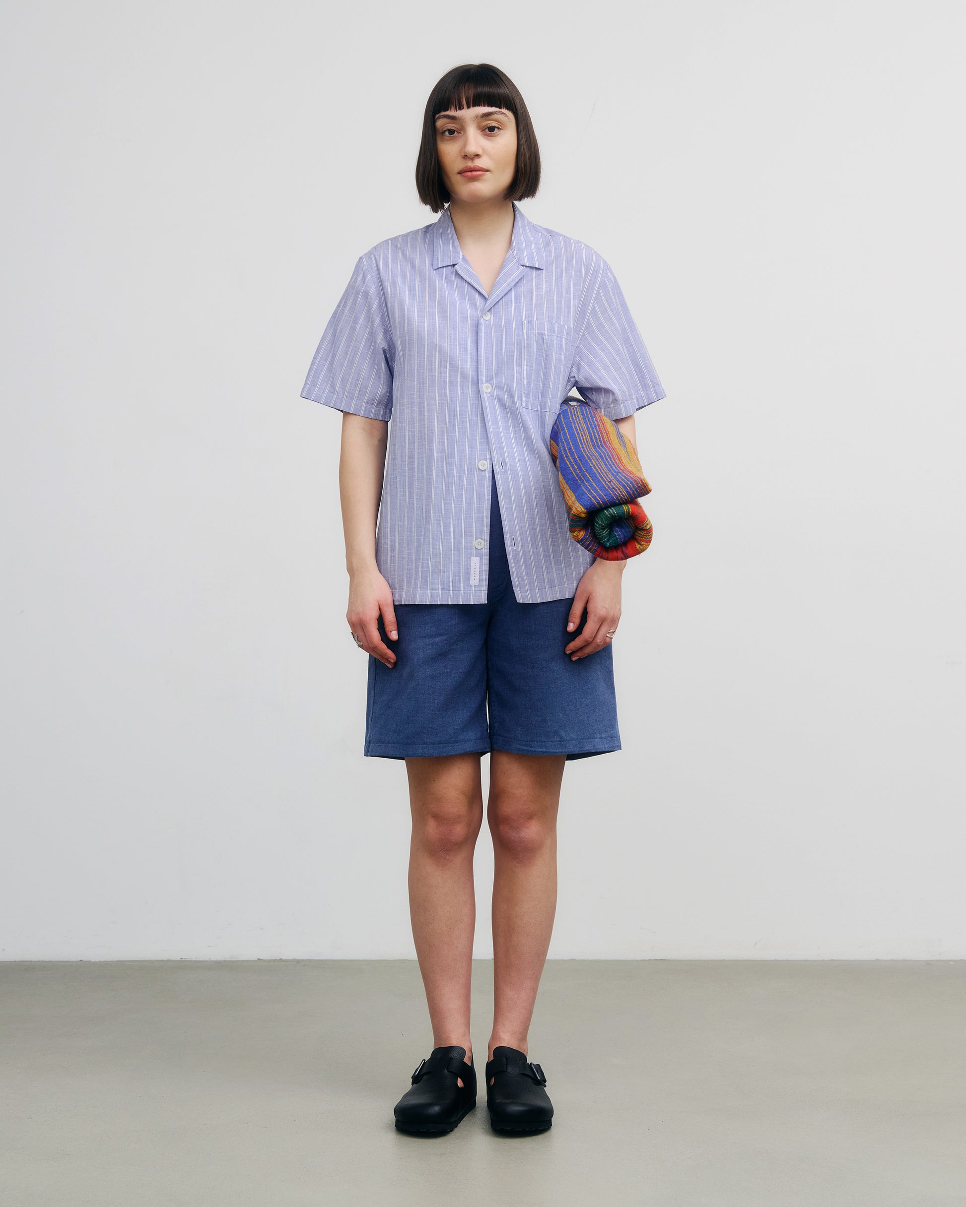 Bowling Shirt Unisex Organic Cotton Blue Stripe