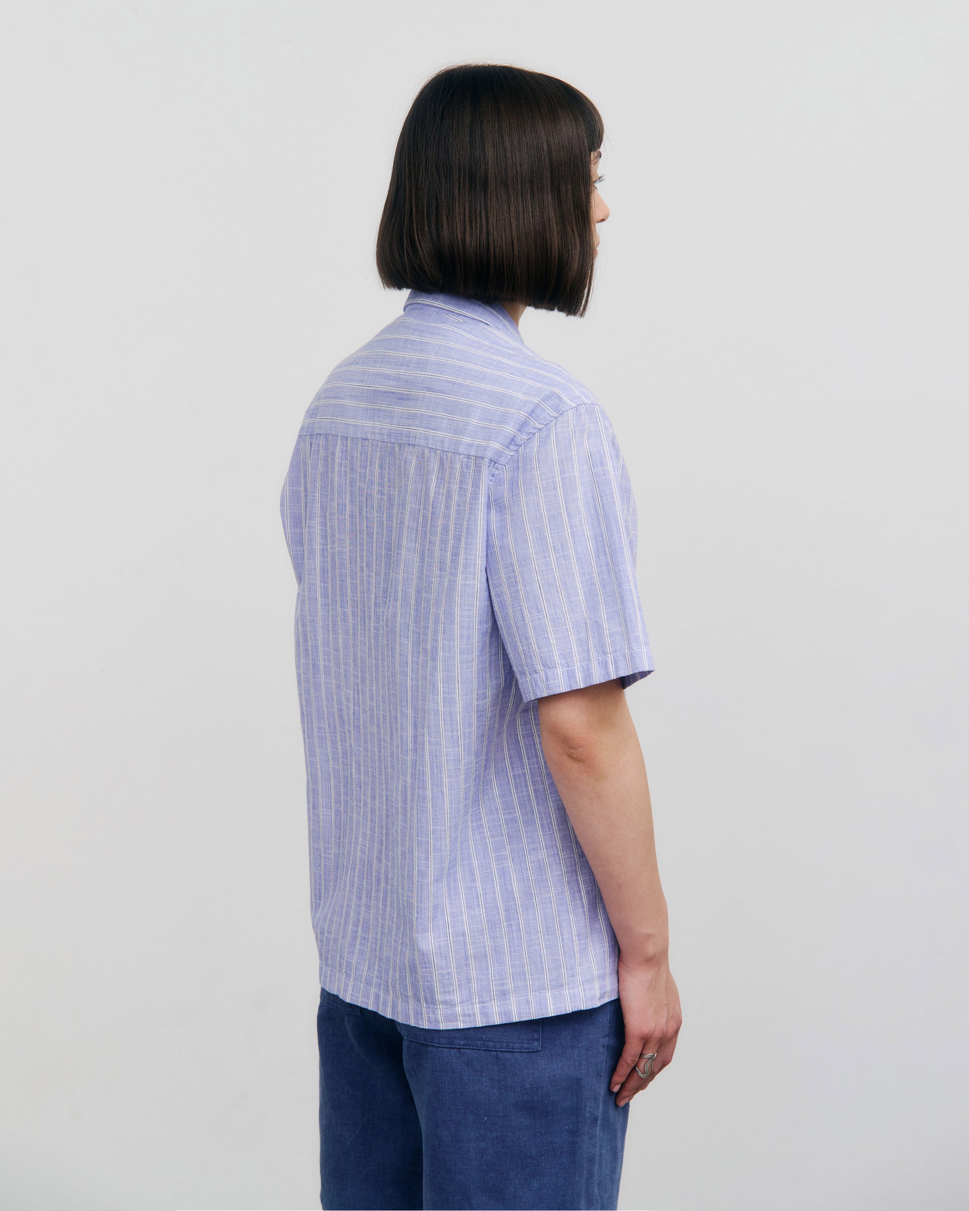 Bowling Shirt Unisex Organic Cotton Blue Stripe