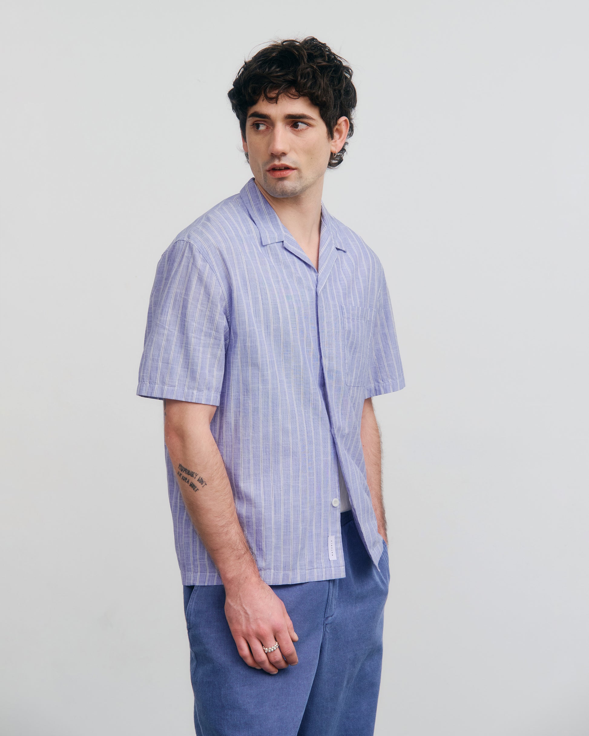 Bowling Shirt Unisex Organic Cotton Blue Stripe