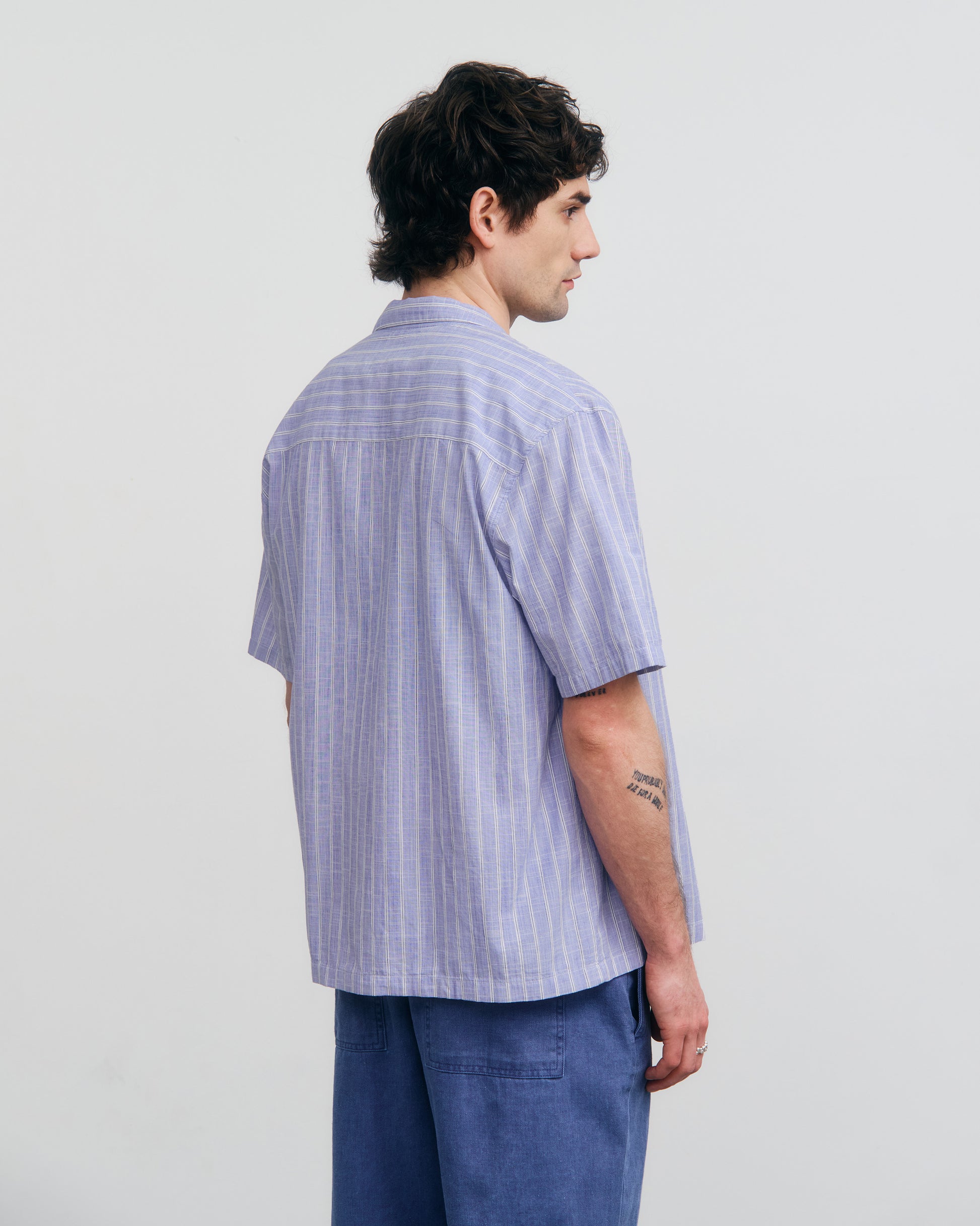 Bowling Shirt Unisex Organic Cotton Blue Stripe