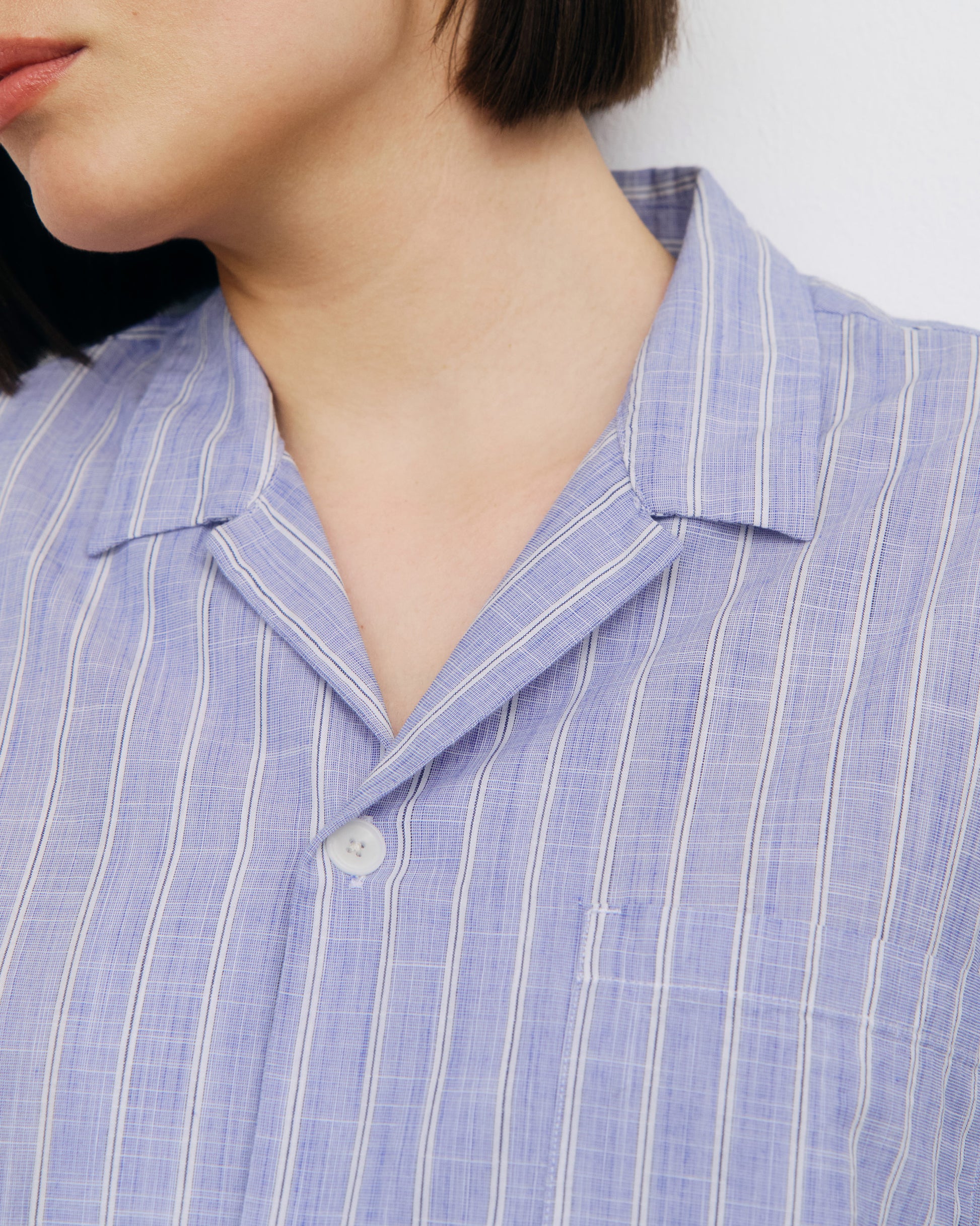 Bowling Shirt Unisex Organic Cotton Blue Stripe