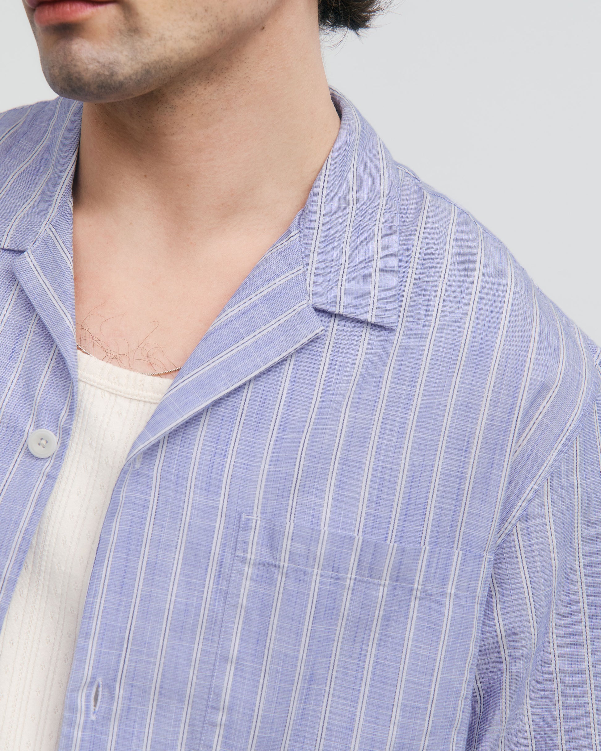 Bowling Shirt Unisex Organic Cotton Blue Stripe