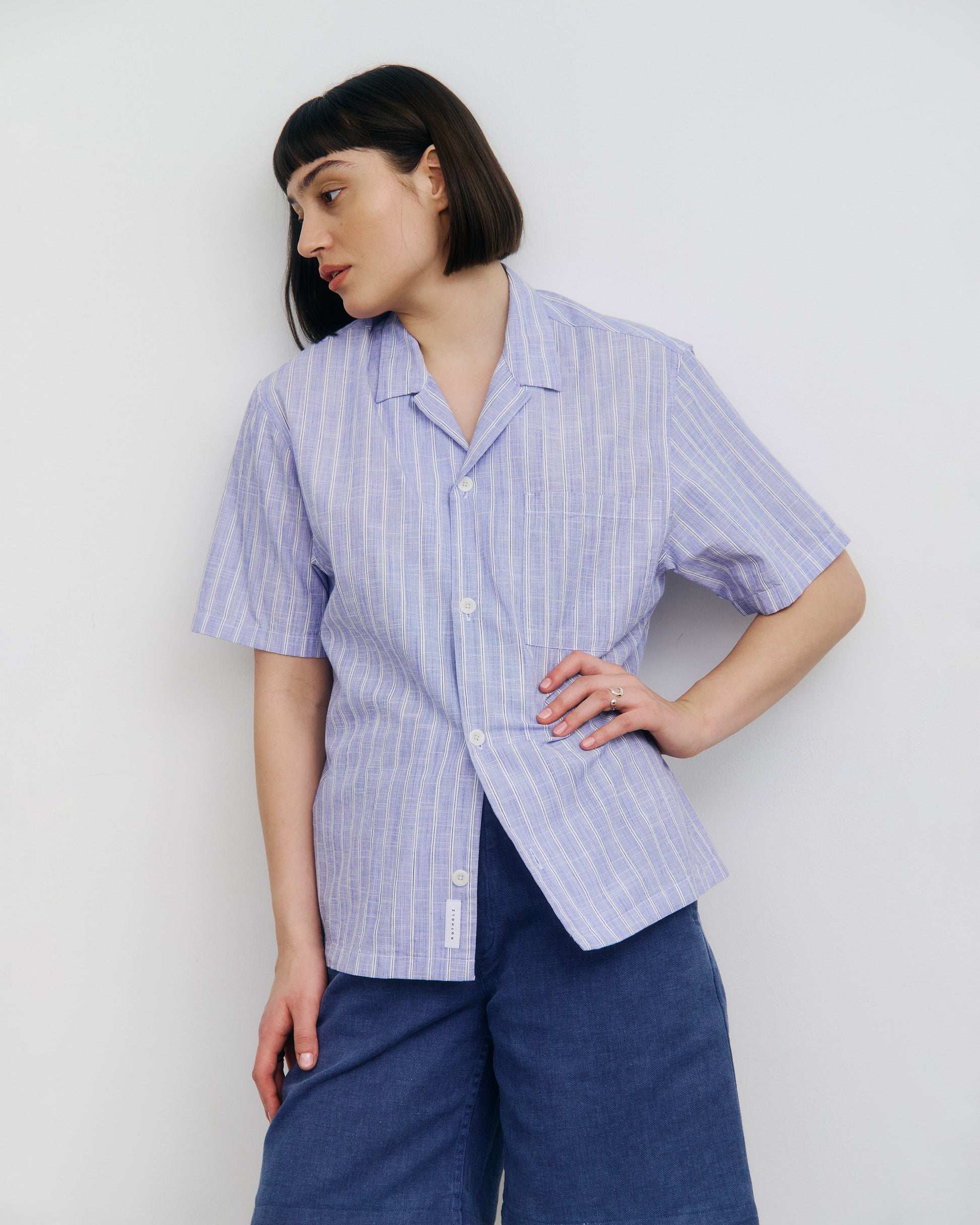Bowling Shirt Unisex Organic Cotton Blue Stripe