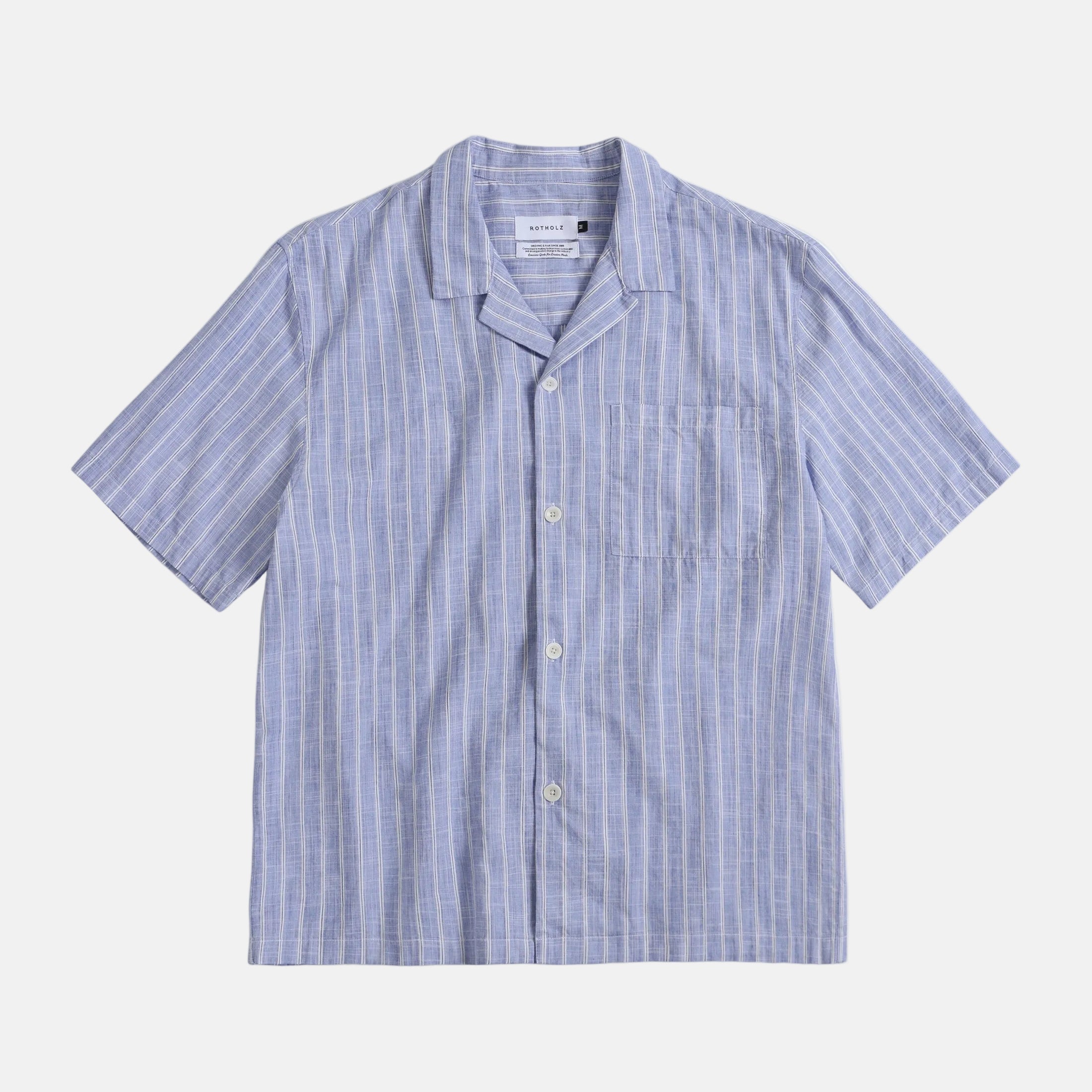 Bowling Shirt Unisex Organic Cotton Blue Stripe