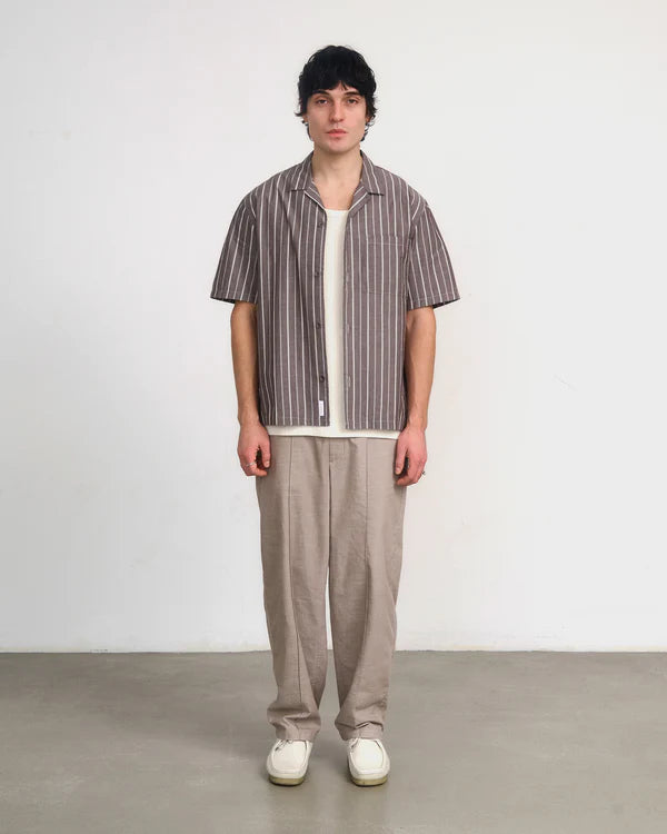Bowling Shirt Organic Cotton Brown Stripe
