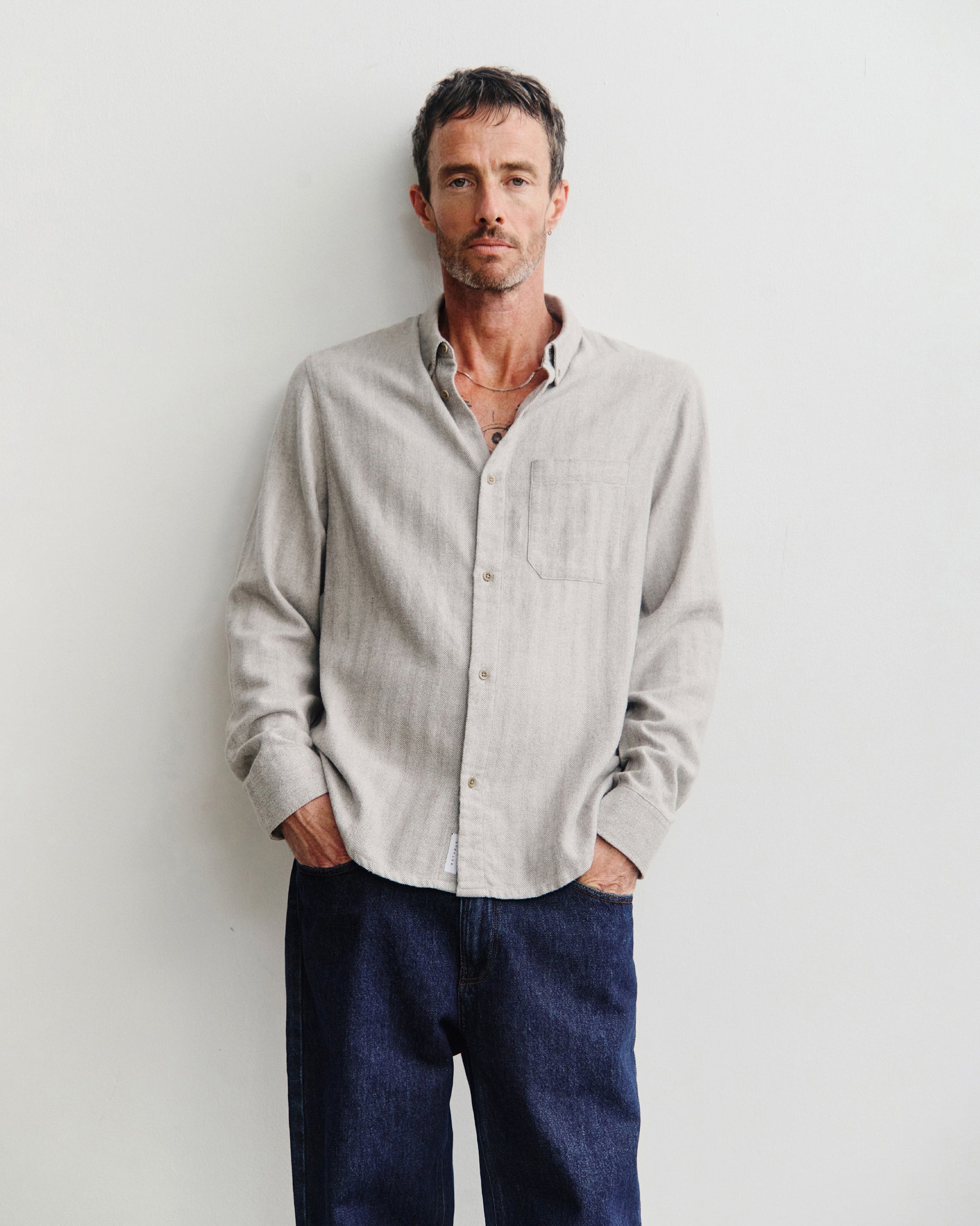 Button-Down Shirt Herringbone Gray