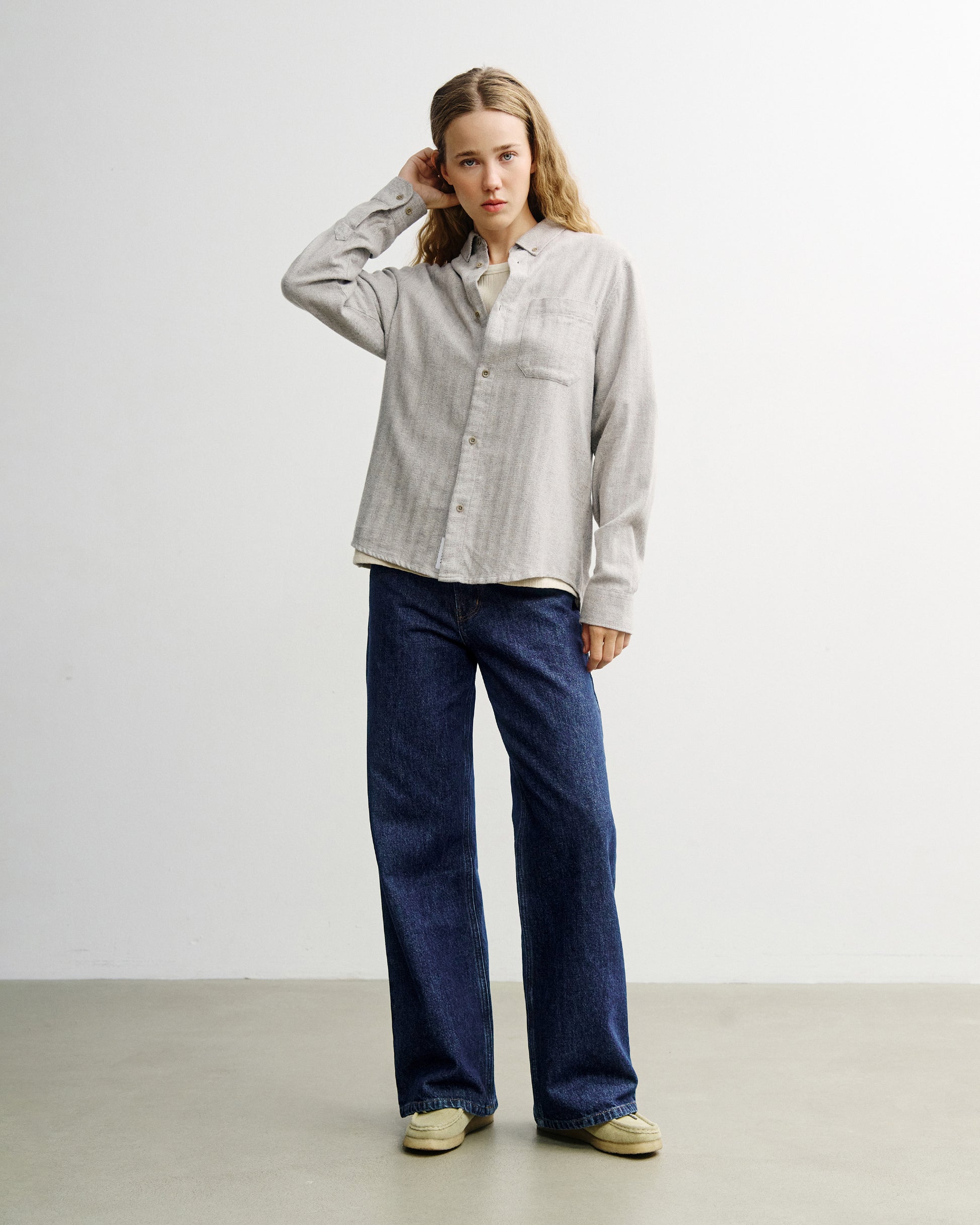Button-Down Shirt Herringbone Gray