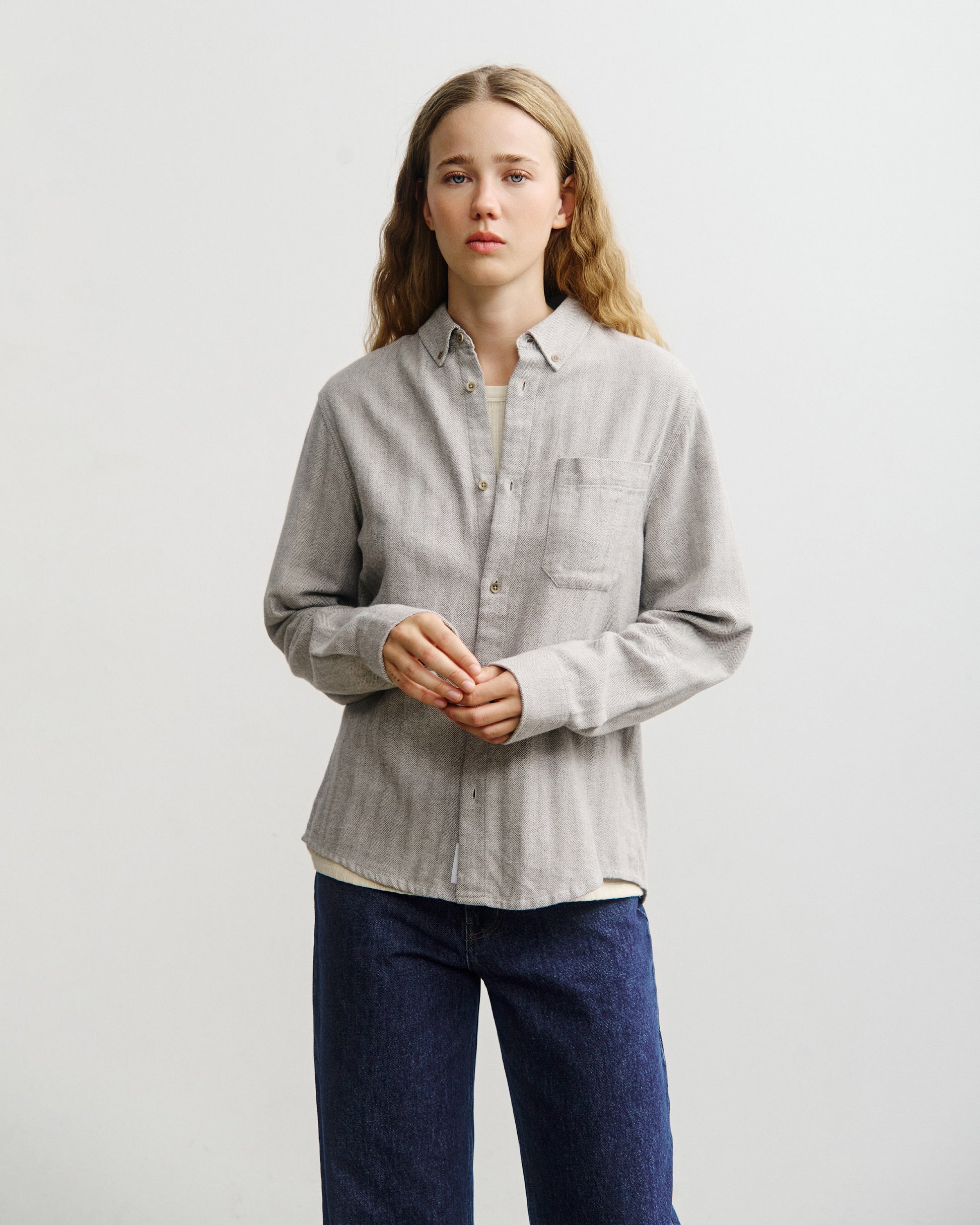 Button-Down Shirt Herringbone Gray