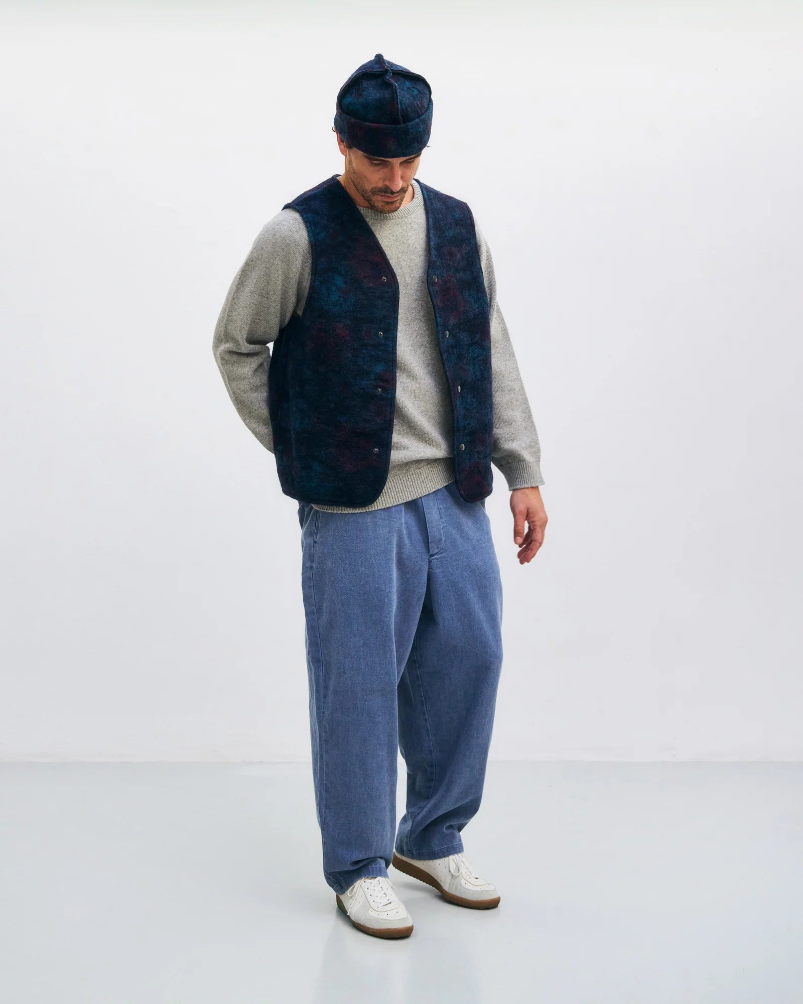 Button-Down Wool Vest Unisex Dark Watercolor
