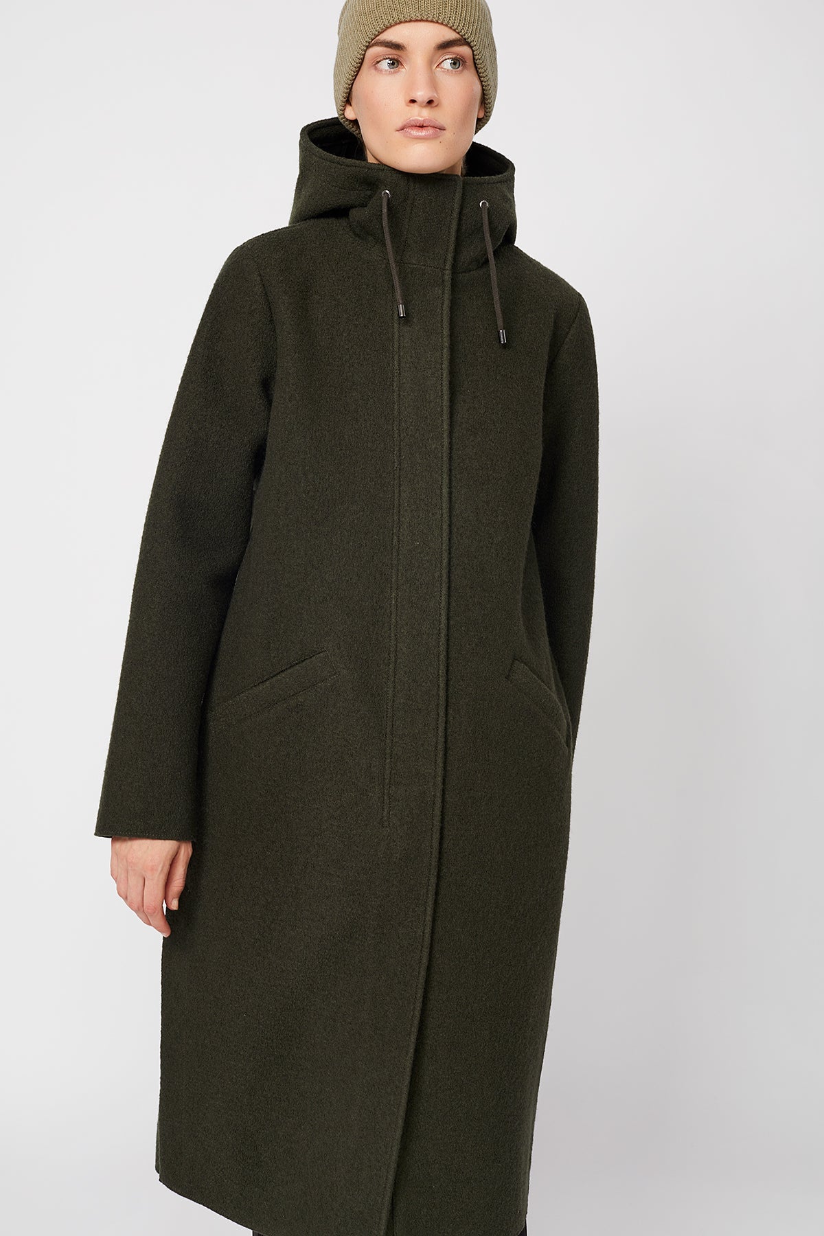 Milport Organic Wool Coat Dark Olive - LANGERCHEN