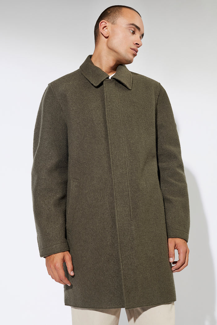 Torrance Tecno Felt Organic Wool Coat Olive - LANGERCHEN