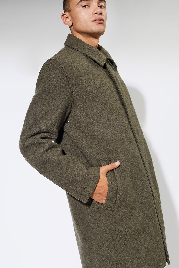 Torrance Tecno Felt Organic Wool Coat Olive - LANGERCHEN